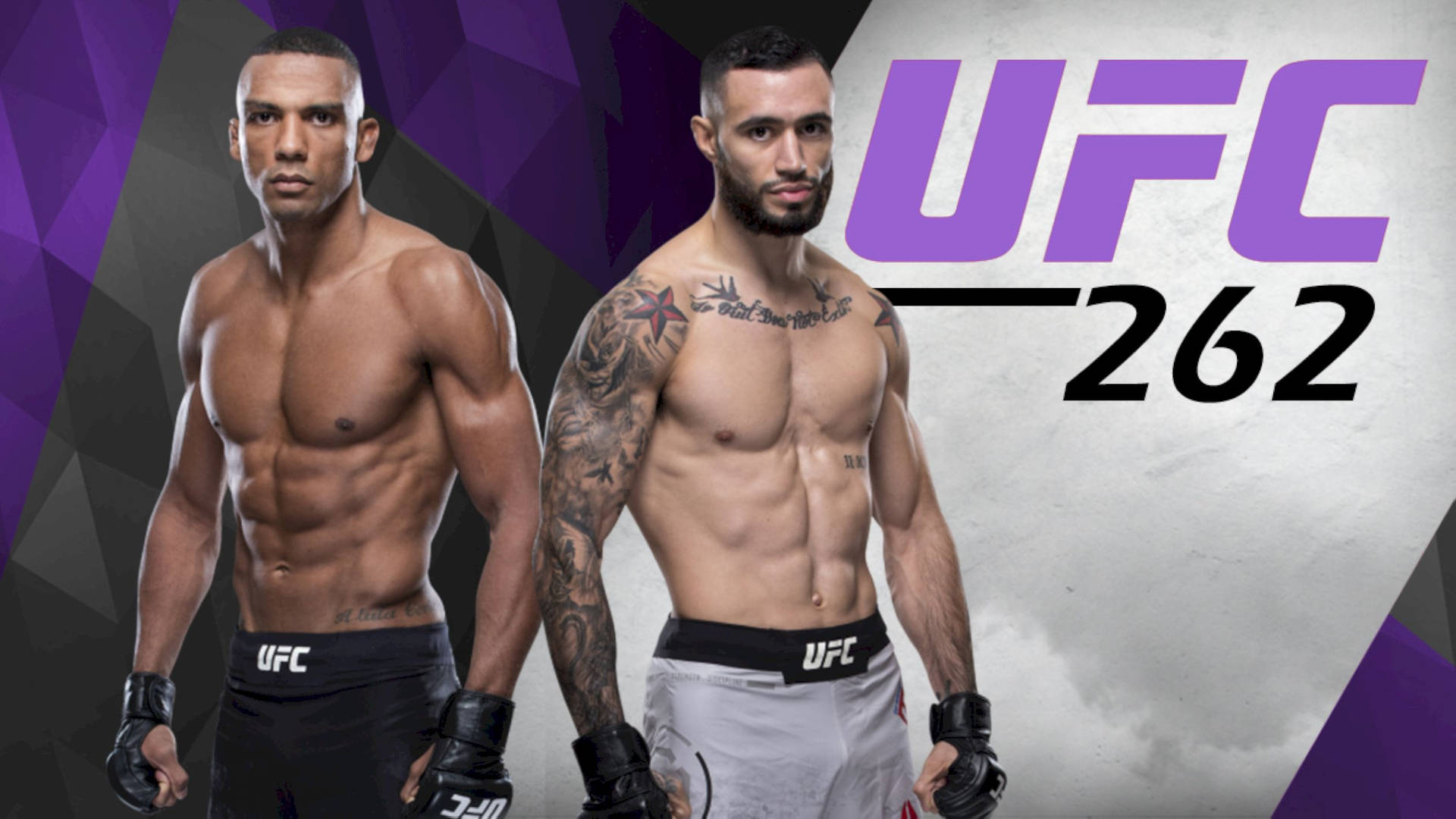 兩名UFC拳手為UFC 262賽事擺姿勢，帶有紋身和手套。
