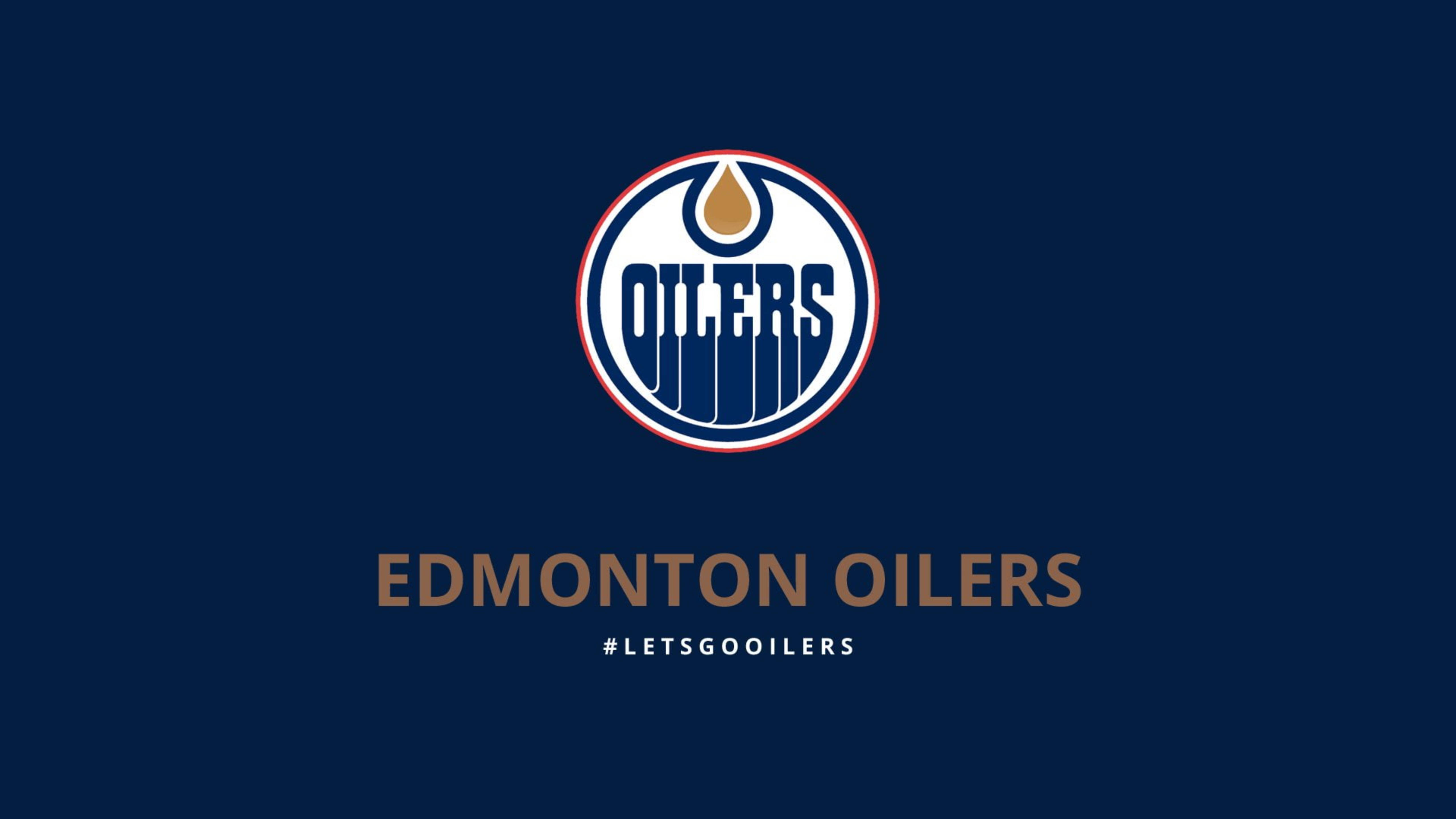 埃德蒙頓油人隊隊徽「Let's Go」 壁紙 — Edmonton Oilers 標誌居中於深藍色背景上，下方有球隊名稱和主題標籤。