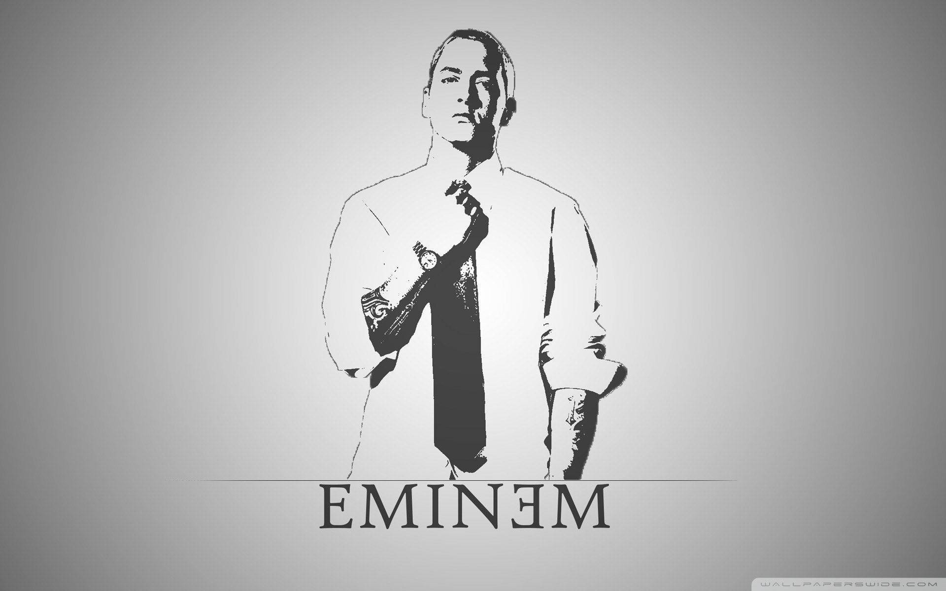 Eminem 在黑白插圖中調整領帶。