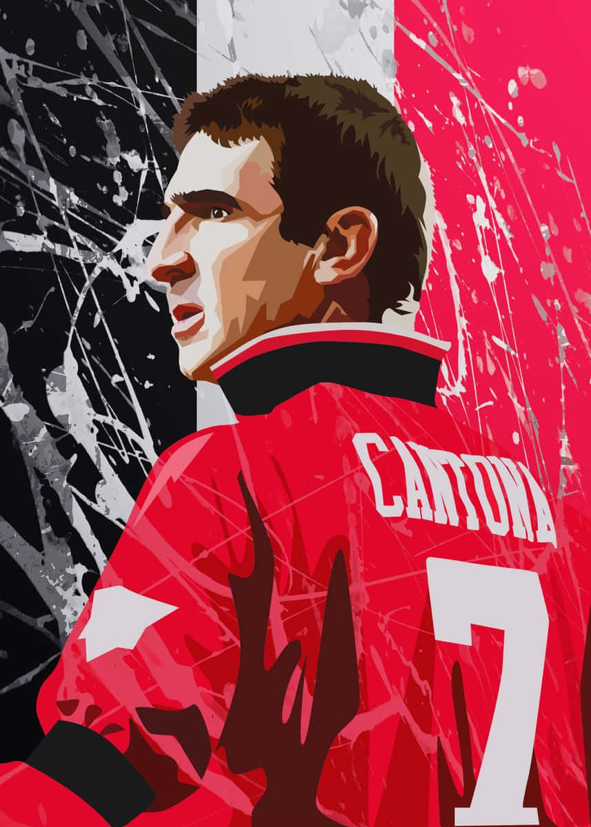 Eric Cantona 身穿紅色曼聯球衣，背面有7號和名字。