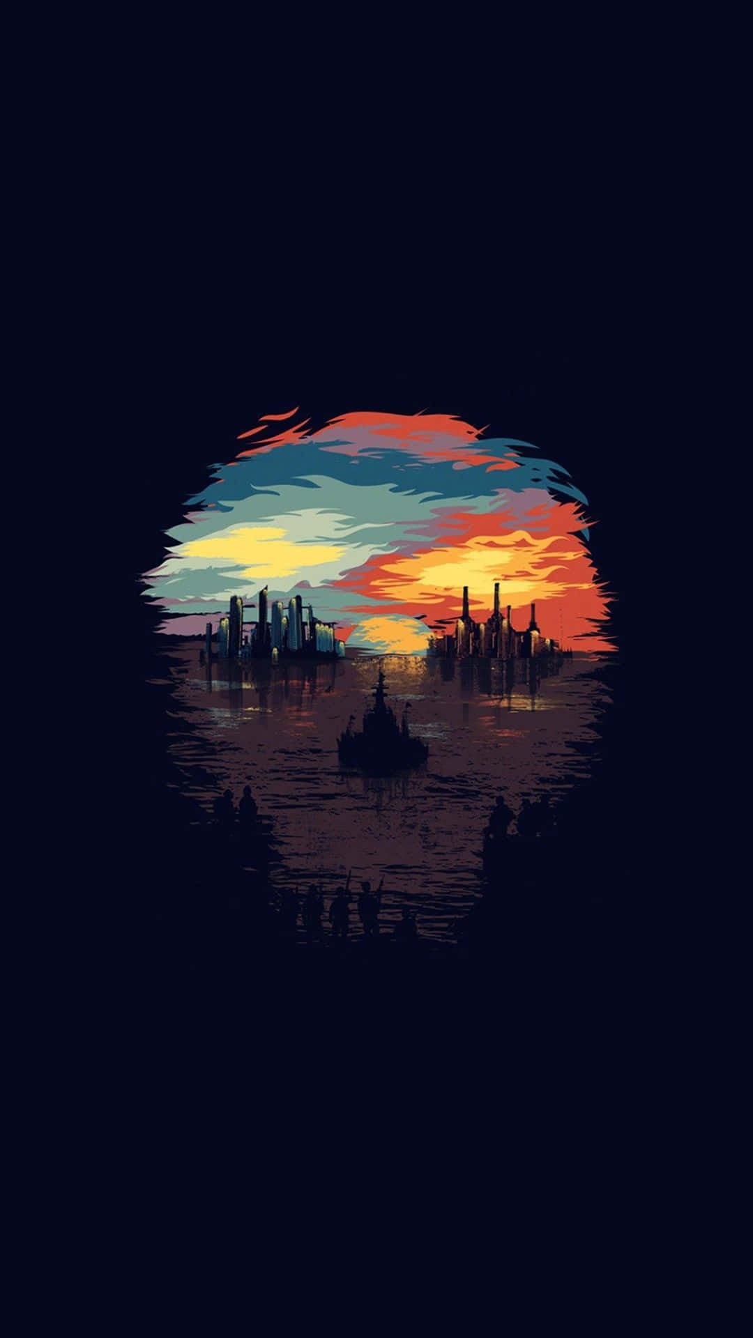 城市天際線與夕陽背景 壁紙