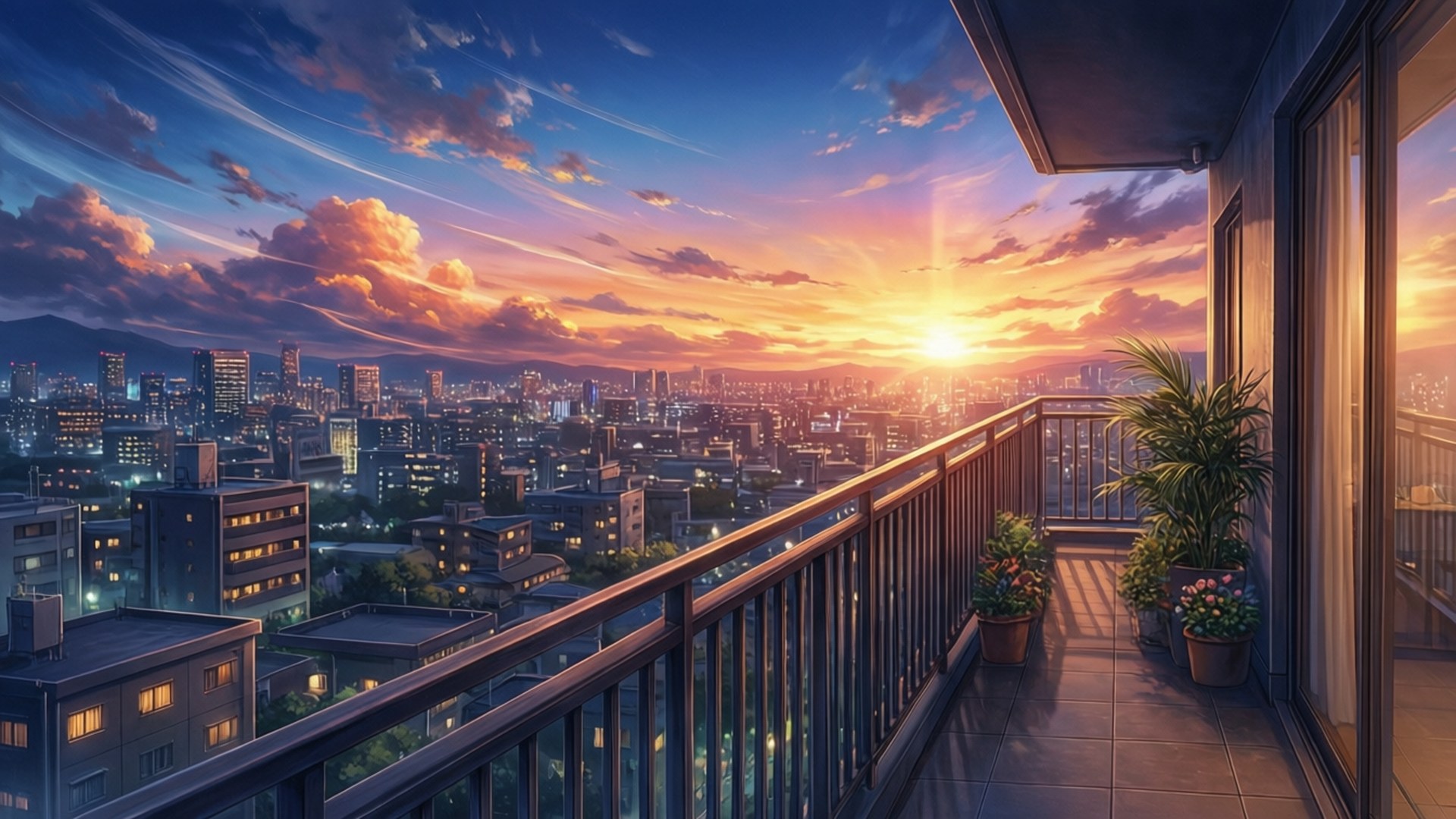 城市日落景觀 壁紙