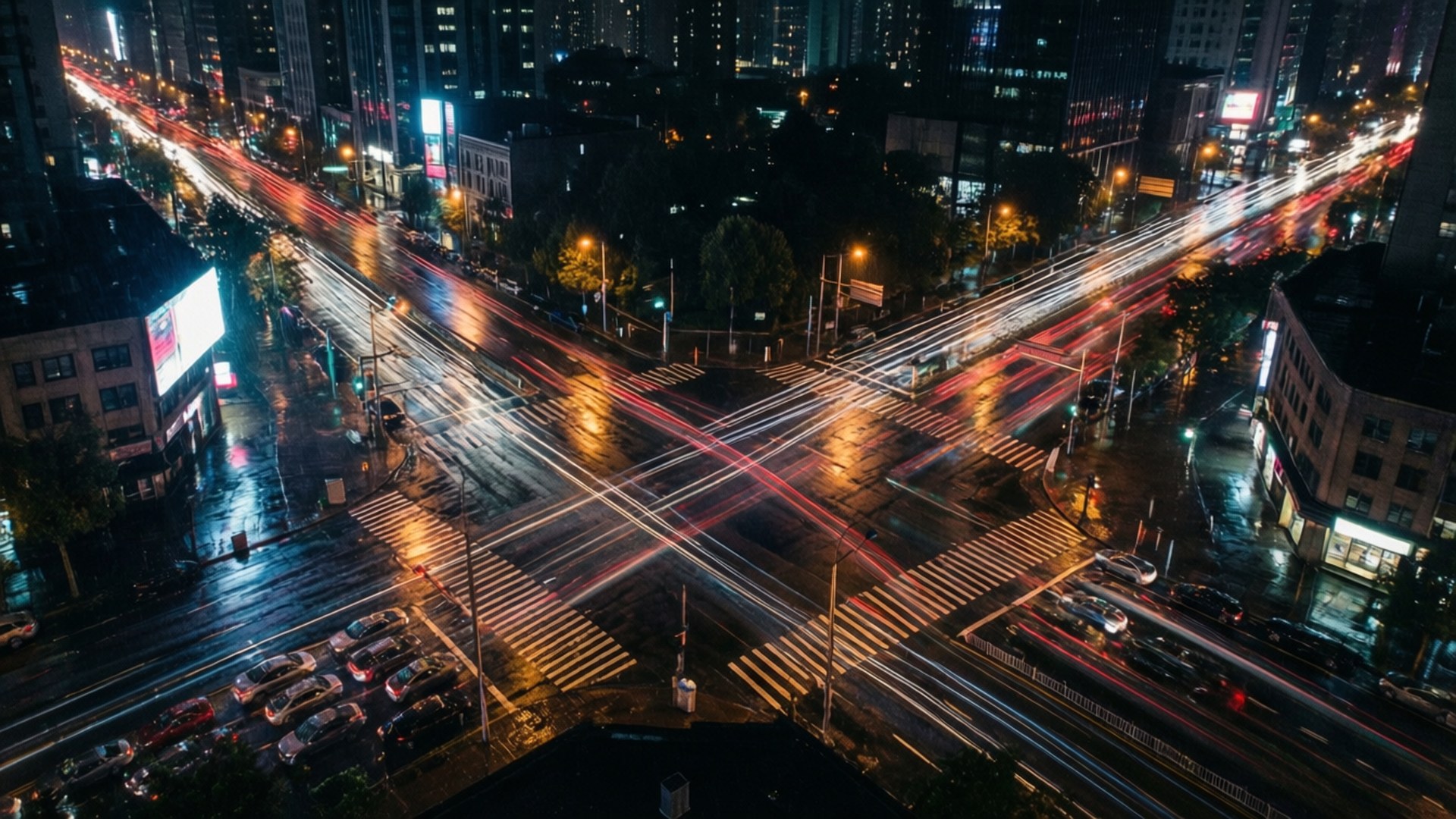 城市網格光跡 壁紙