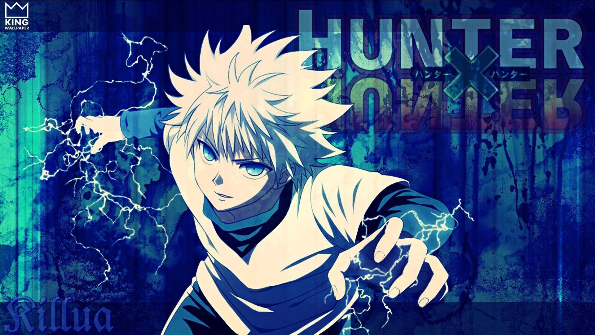 來自《Hunter x Hunter》的動畫角色奇犽引導閃電能量。 — 獵人 壁紙