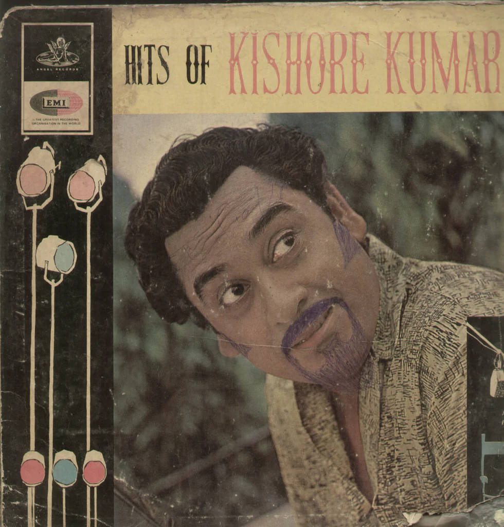 復古寶萊塢音樂專輯封面，附有歌手Kishore Kumar的肖像。