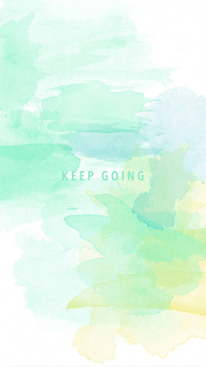 帶有「KEEP GOING」文字的激勵性水彩背景，採用柔和綠色和黃色色調。