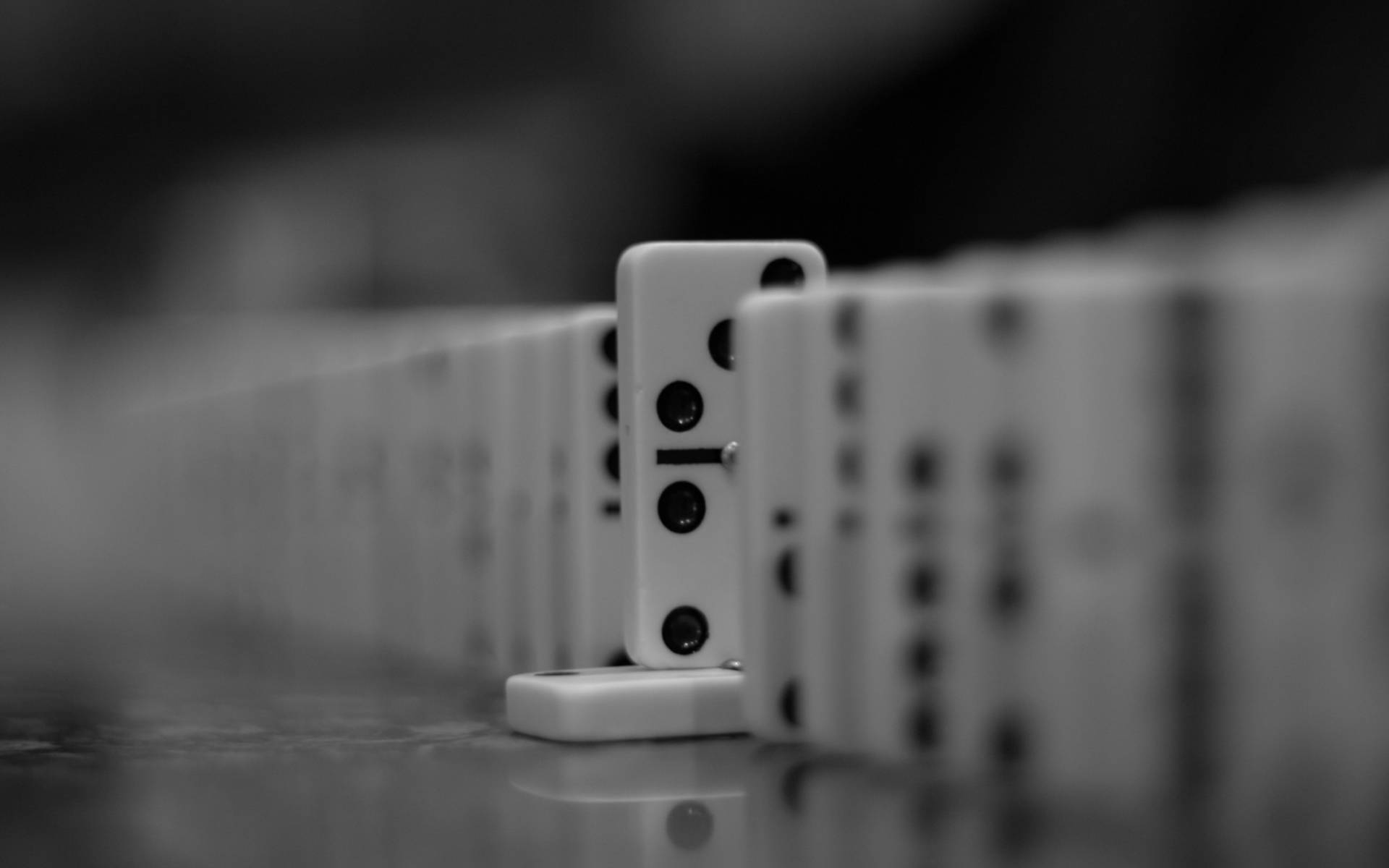 一排黑白骨牌，其中一塊直立。