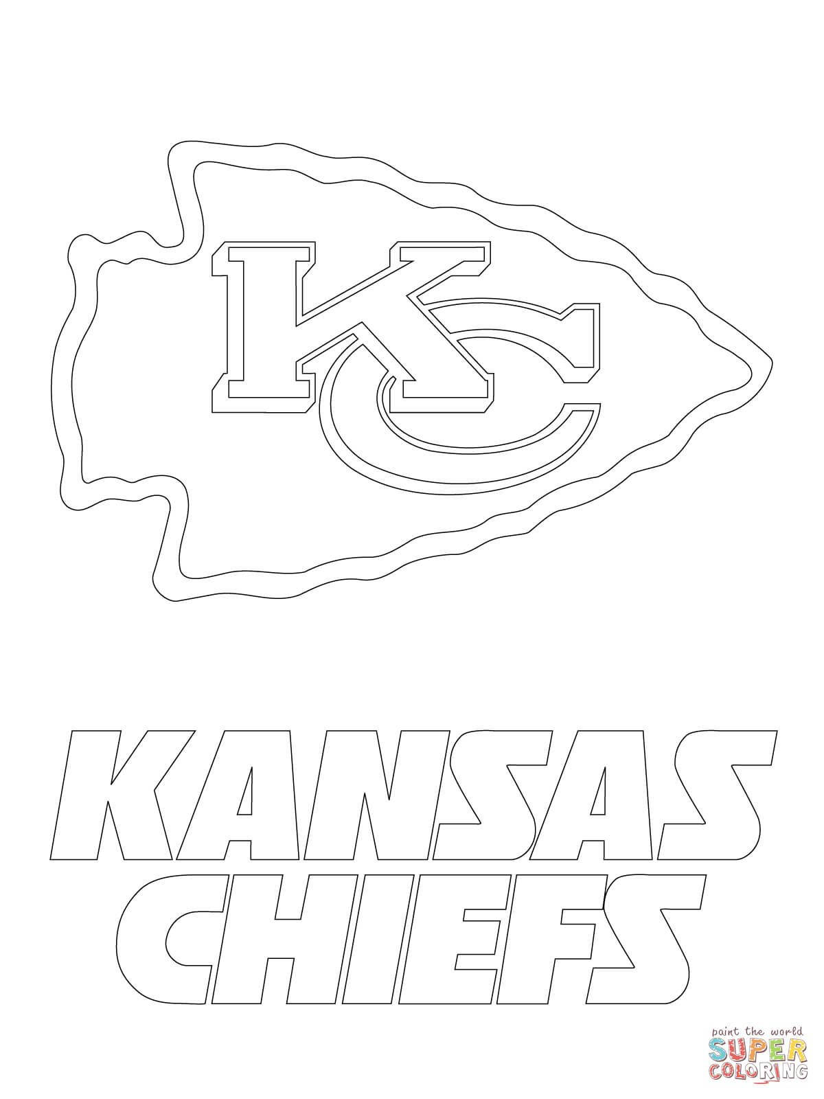 Kansas Chiefs足球隊標誌同名稱填色頁輪廓。