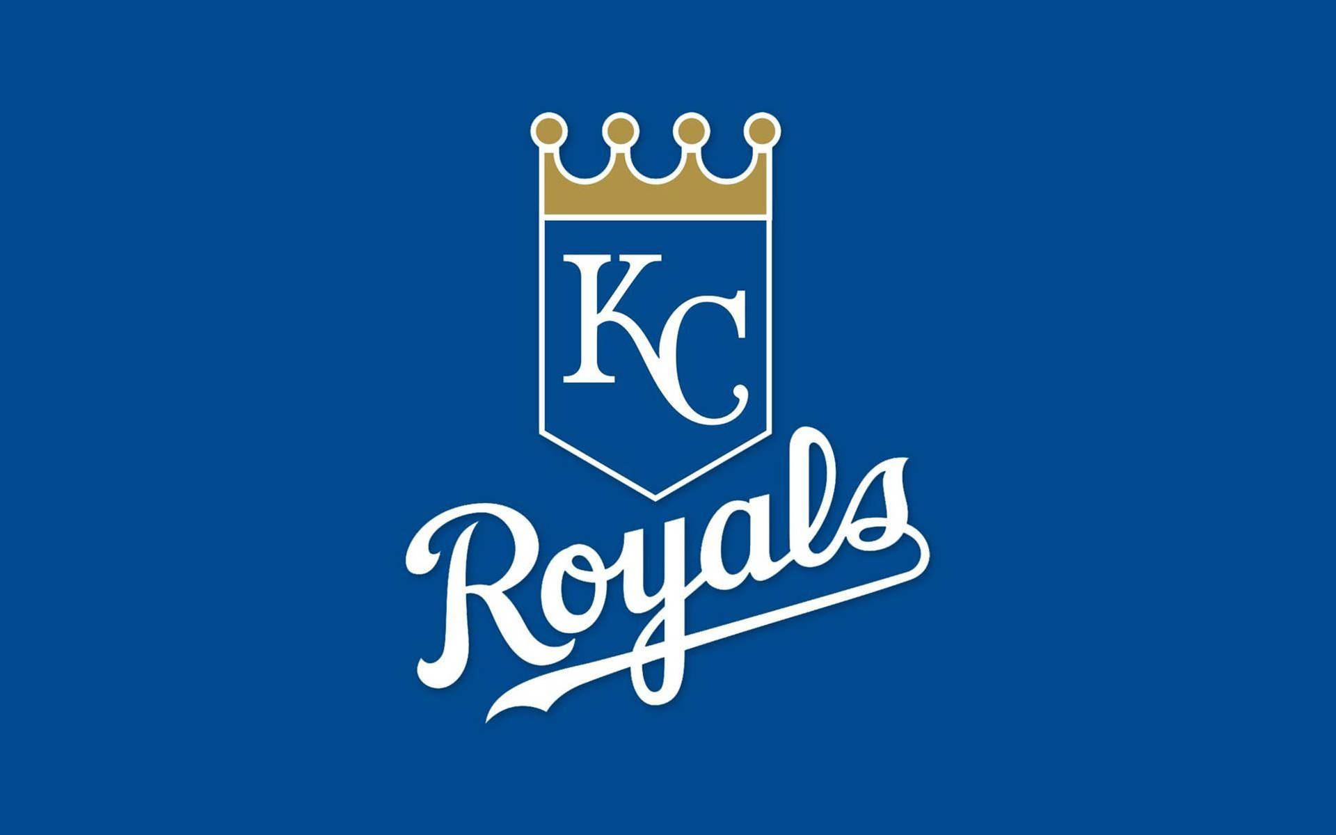 KC Royals棒球隊標誌，藍色背景，帶皇冠和草書文字