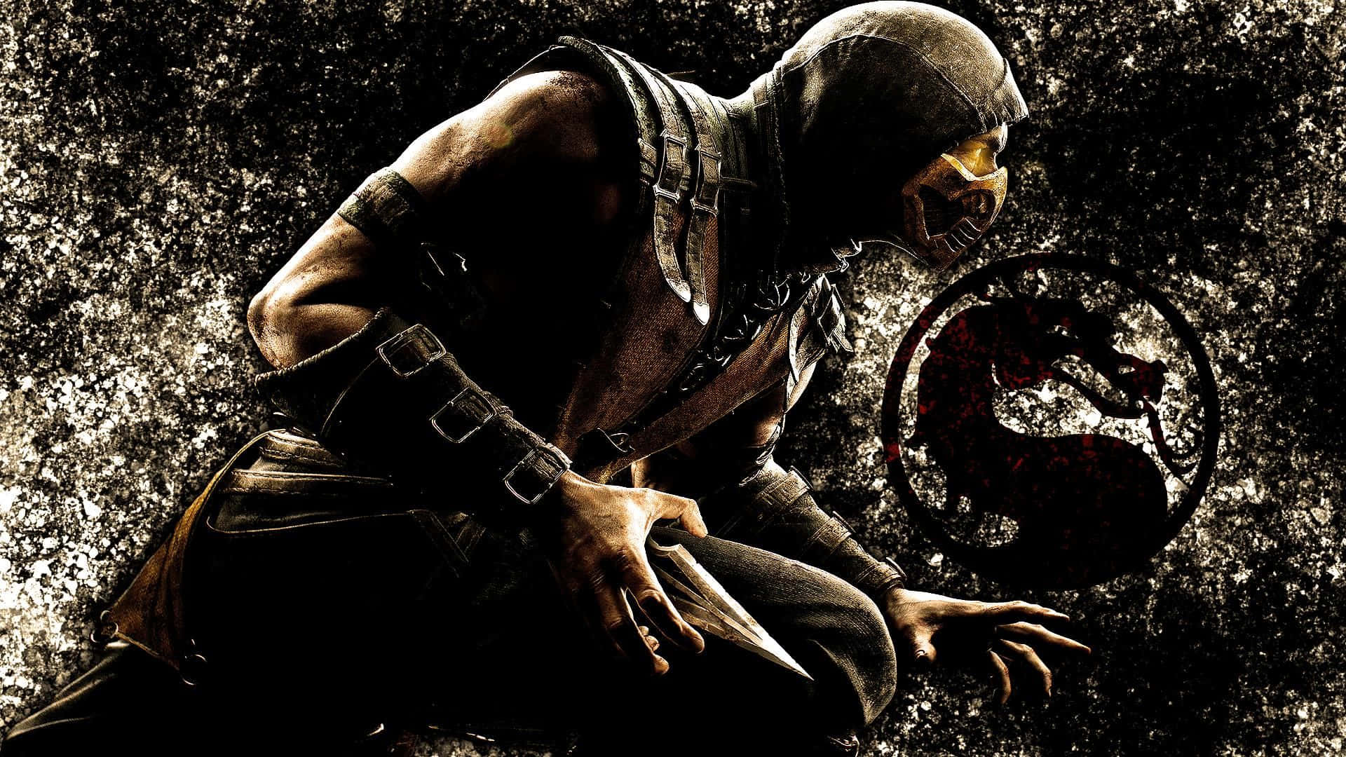 Mortal Kombat 戰士身穿暗色鎧甲，手持帶有龍形徽章的利刃。