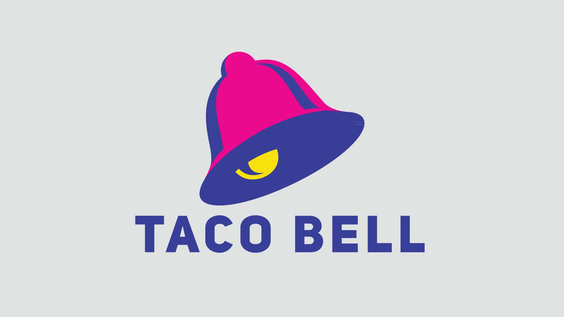 Taco Bell 標誌，特色是粉紅色和藍色的鈴鐺，帶有黃色墨西哥卷餅嘴巴。