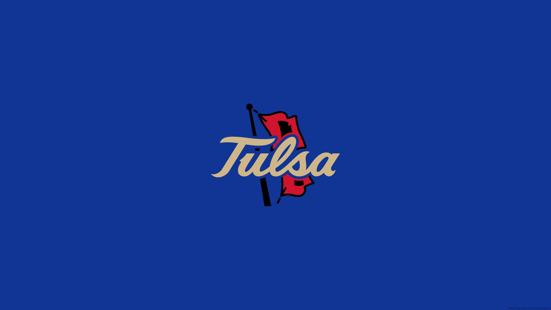藍色背景上帶有黑色桿和紅旗的Tulsa標誌