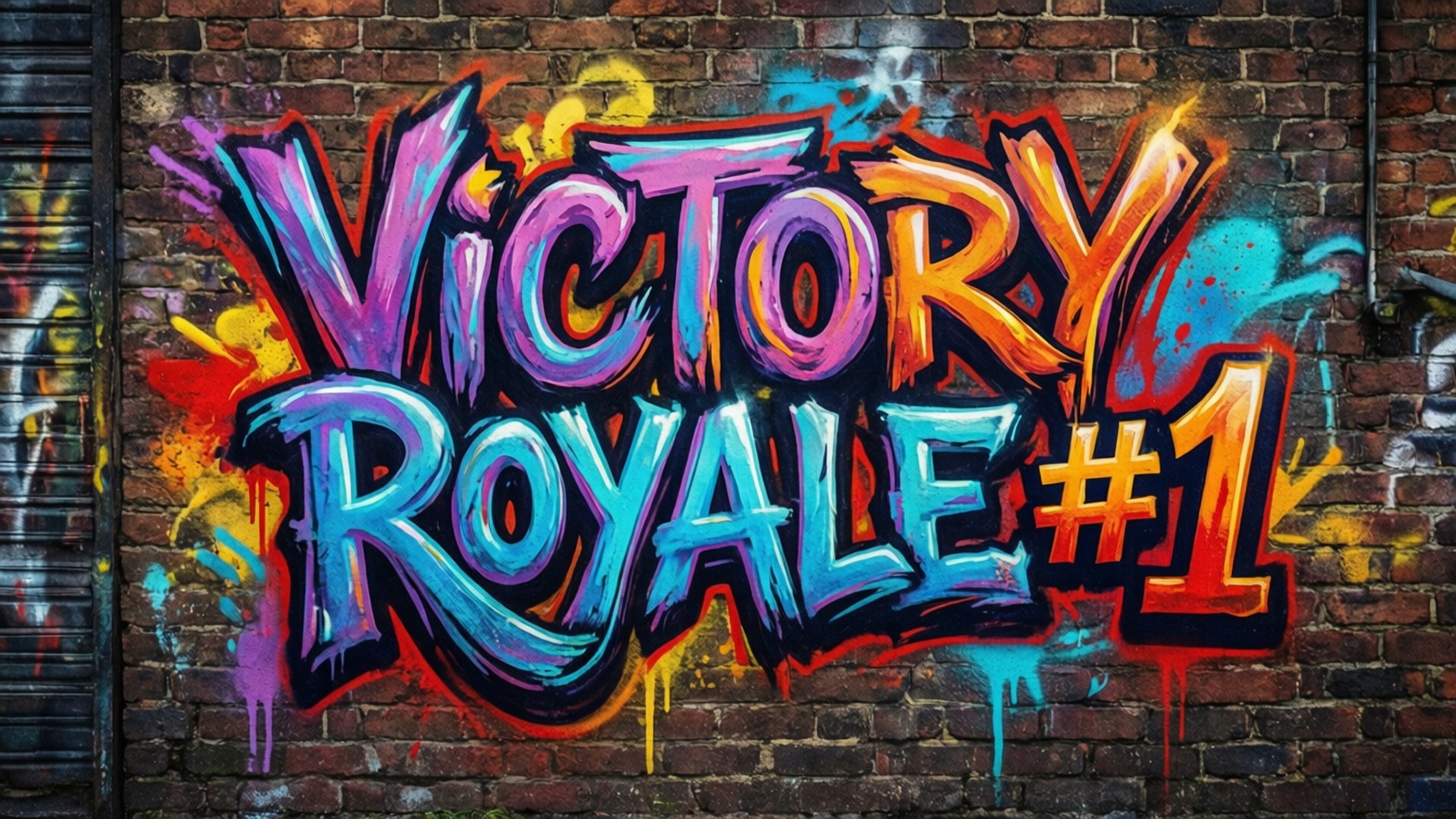 磚牆上Victory Royale第一名的塗鴉壁畫。