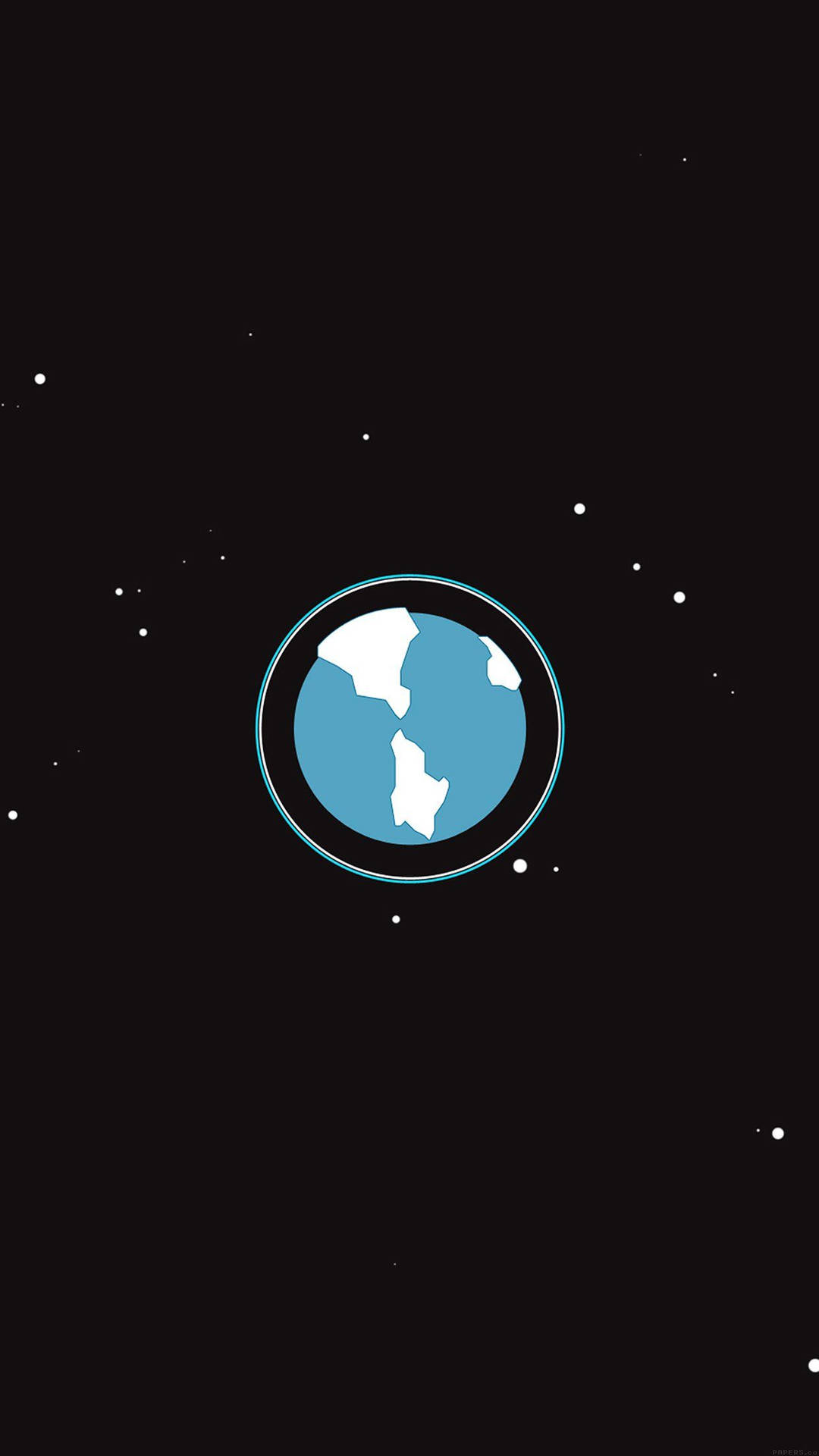 一個簡單的藍白地球圖示，置於星空的中心。
