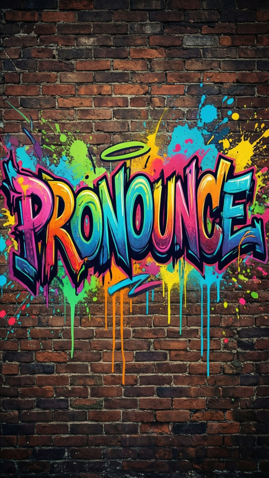 磚牆上以彩虹色寫成的粗體塗鴉單詞 pronounce