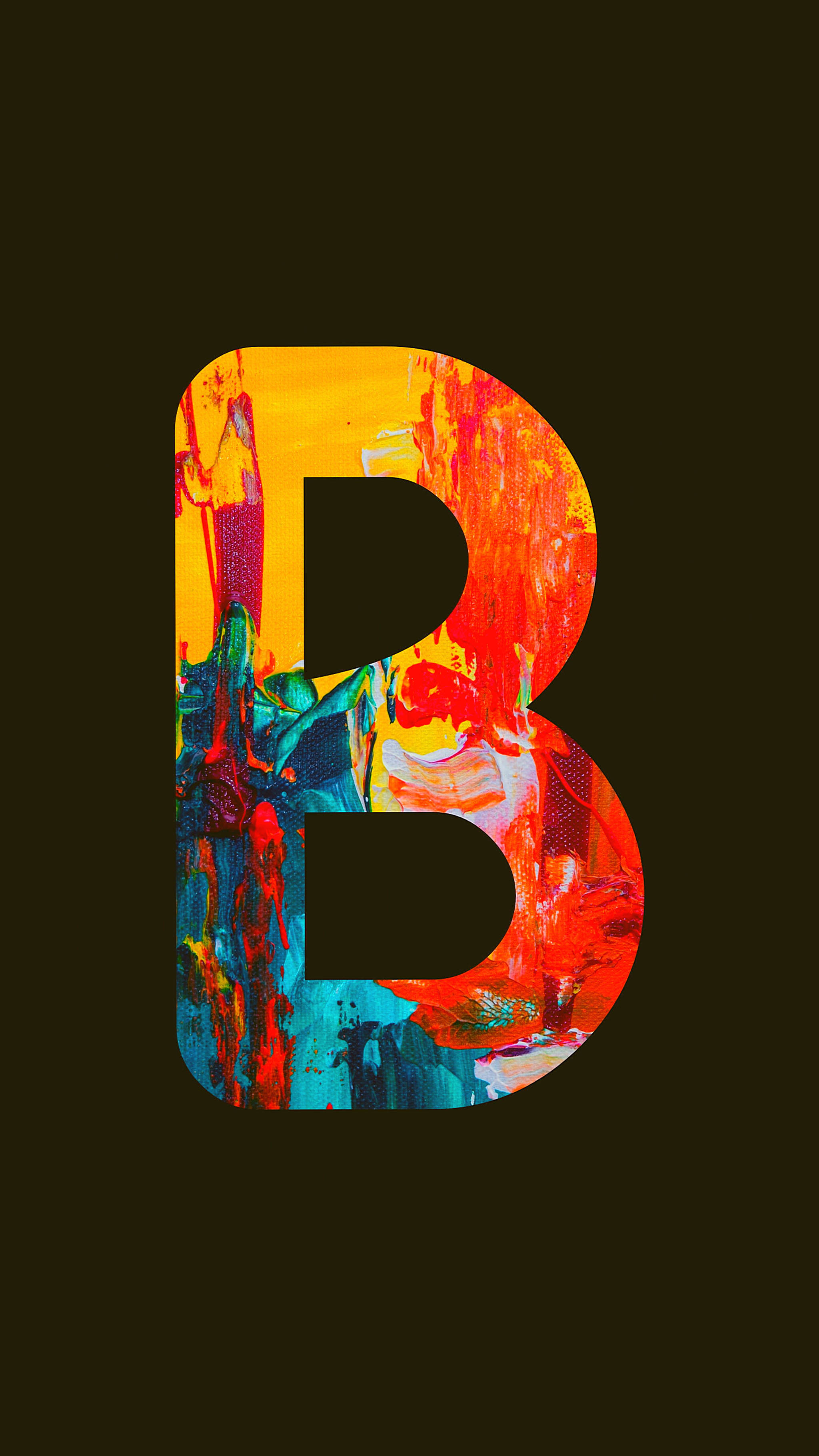 塗鴉風格字母B 壁紙 — 一個粗體字母B，在深色背景上充滿鮮豔的抽象顏料筆觸。