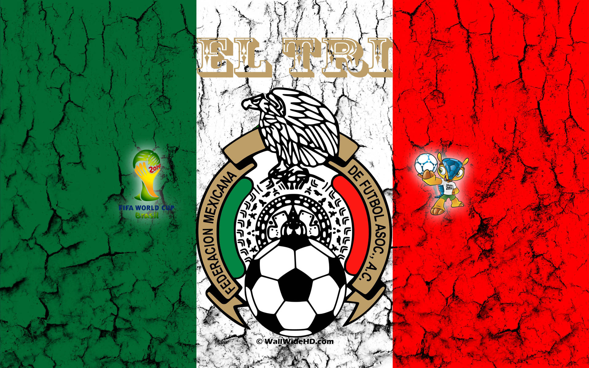 帶有破裂紋理的墨西哥國旗和 El Tri 足球標誌。