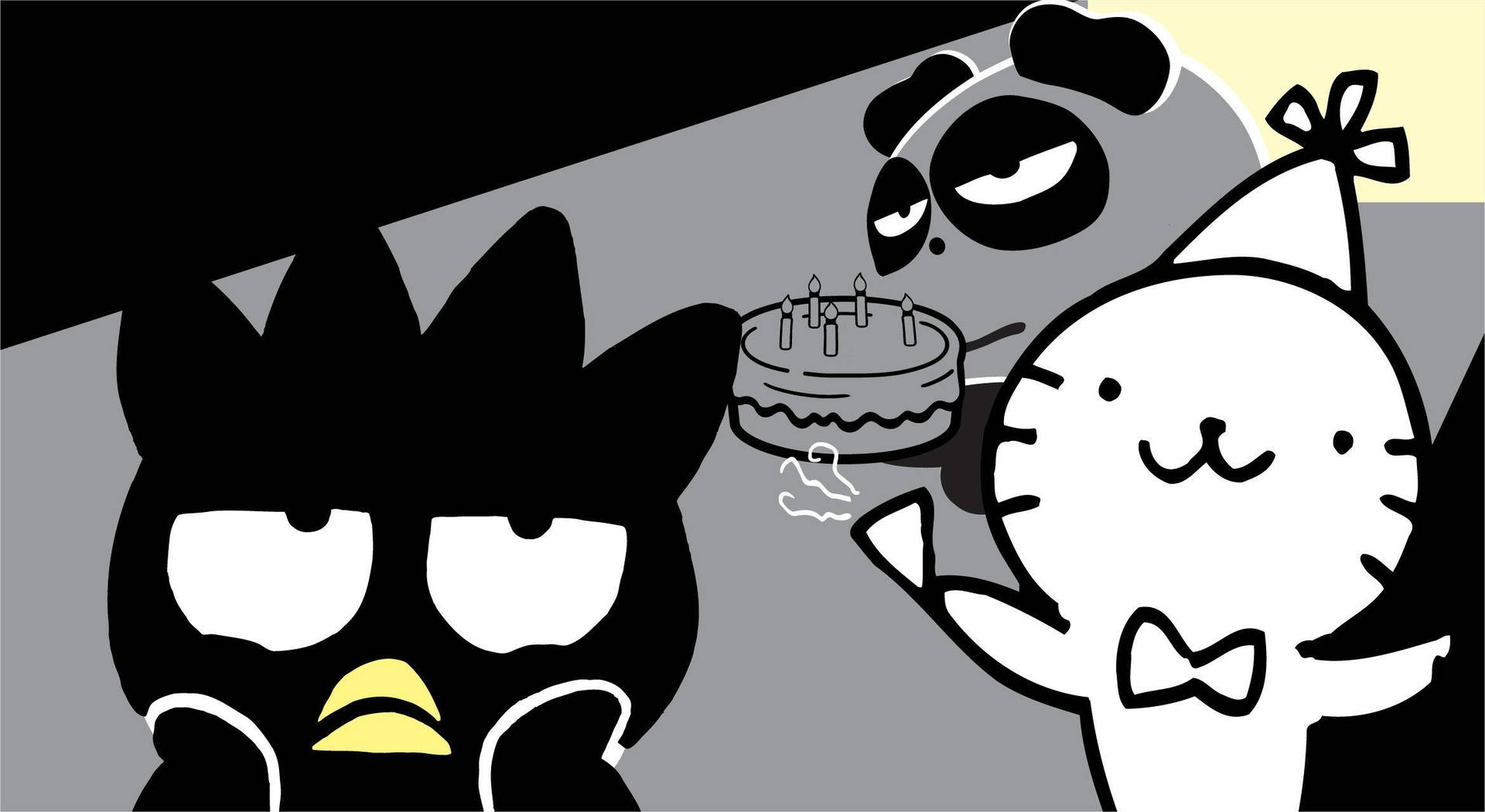 三隻卡通動物用蛋糕慶祝生日。