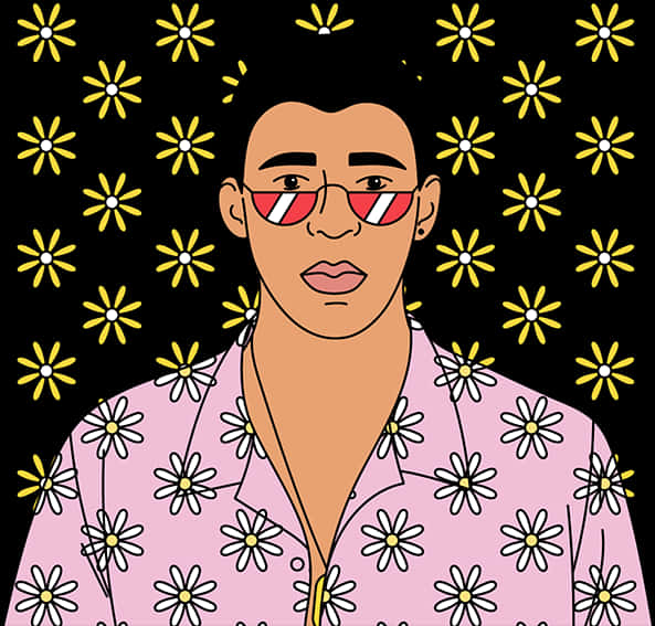 壞兔兔花卉背景插圖 壁紙
