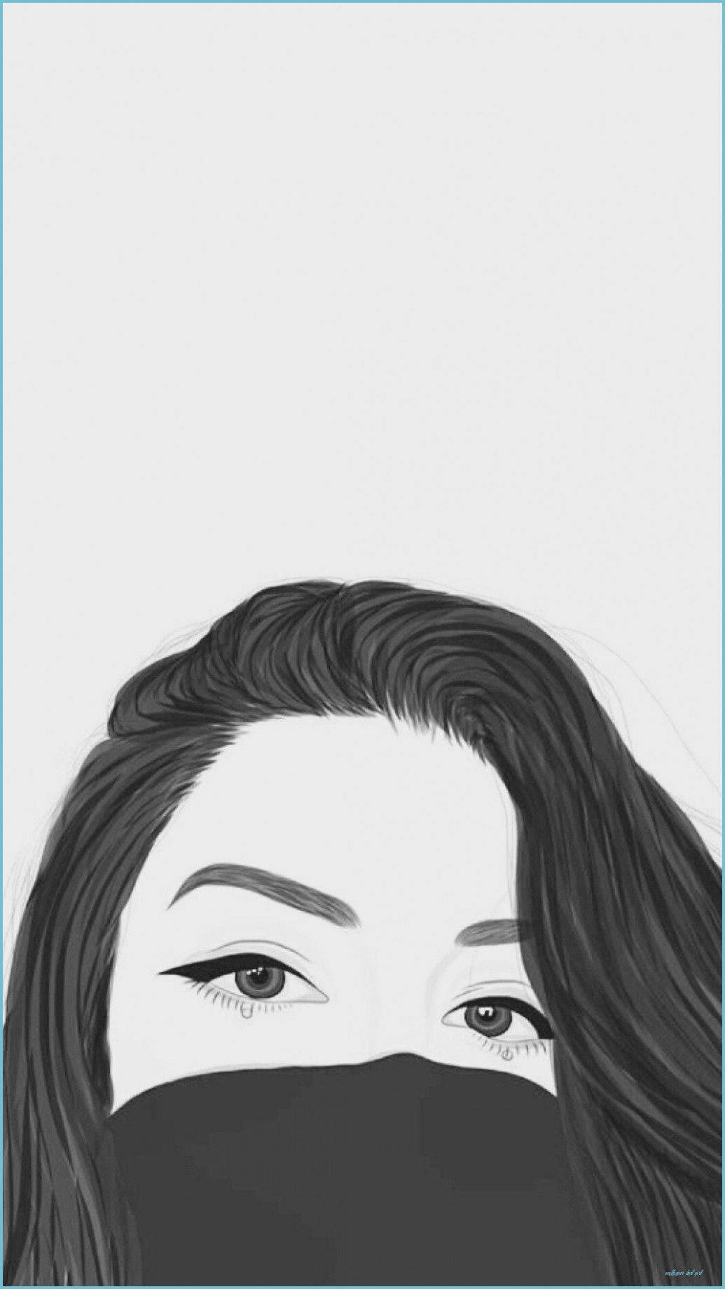 女性眼睛在口罩上方的特寫，黑髮。