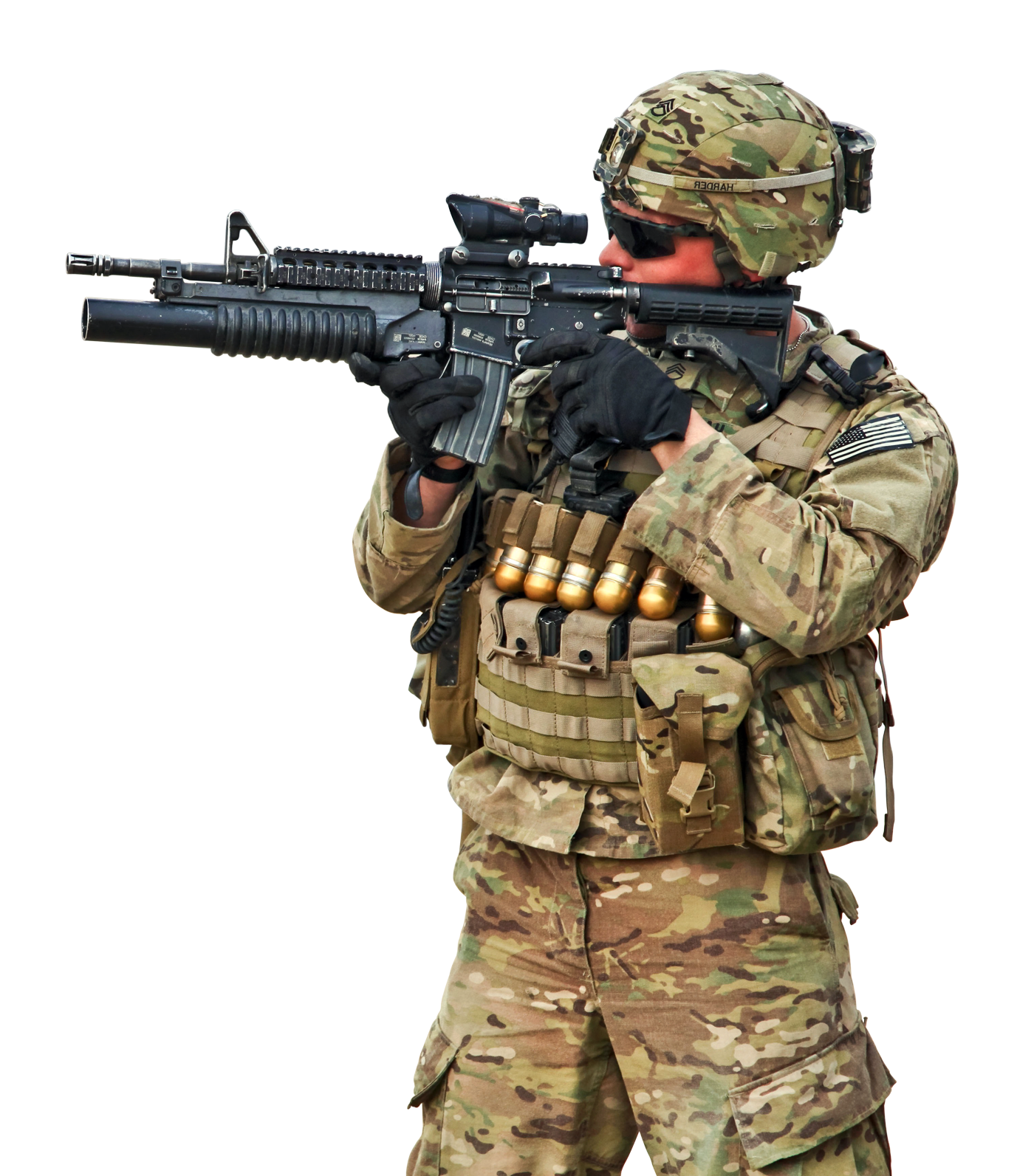 士兵身穿戰鬥裝備瞄準步槍 壁紙