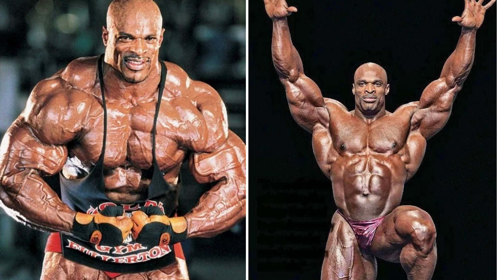 一位肌肉發達的男性健美運動員在明亮燈光下穿著比賽服裝擺姿勢。