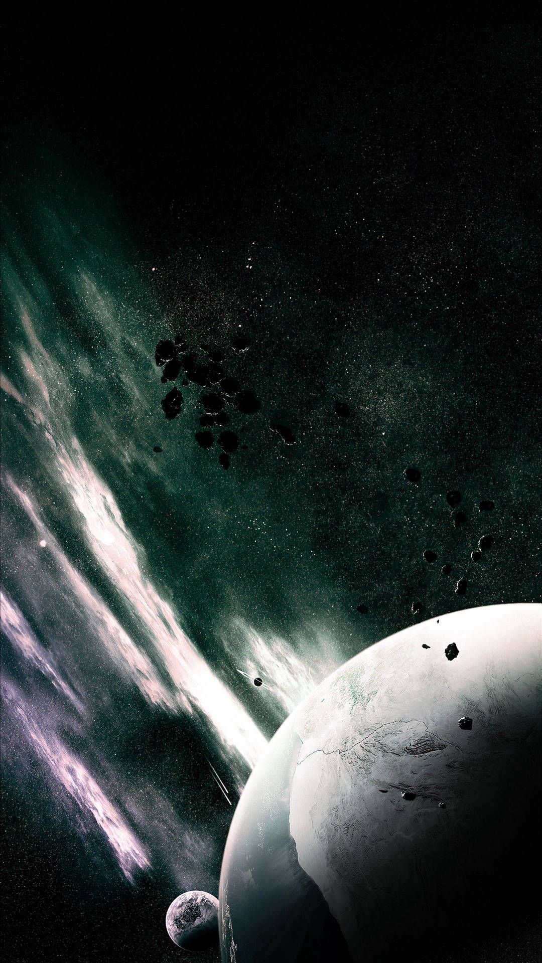 星雲中的行星和衛星，小行星在太空中漂浮。