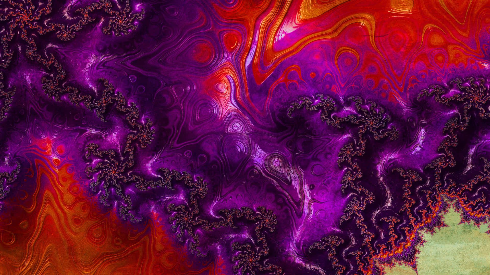 動態分形藝術，帶有旋轉的紫色和紅色圖案。