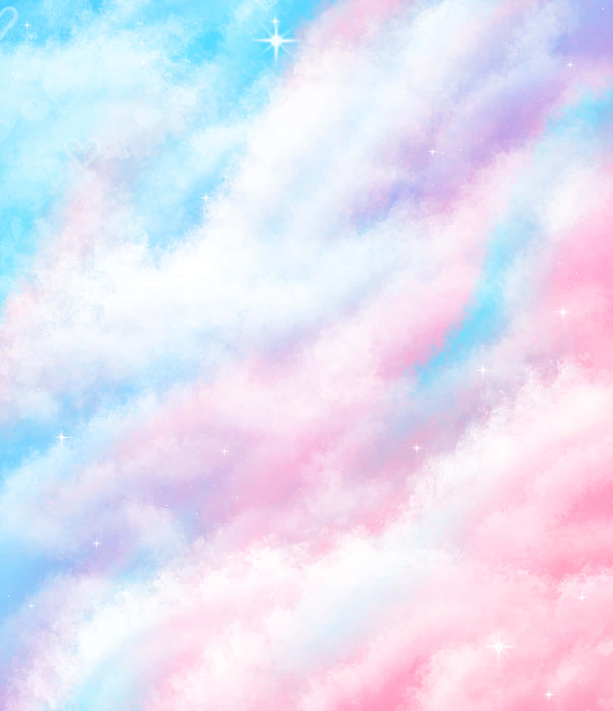 夢幻天空中閃爍的星星與柔和粉彩雲朵。