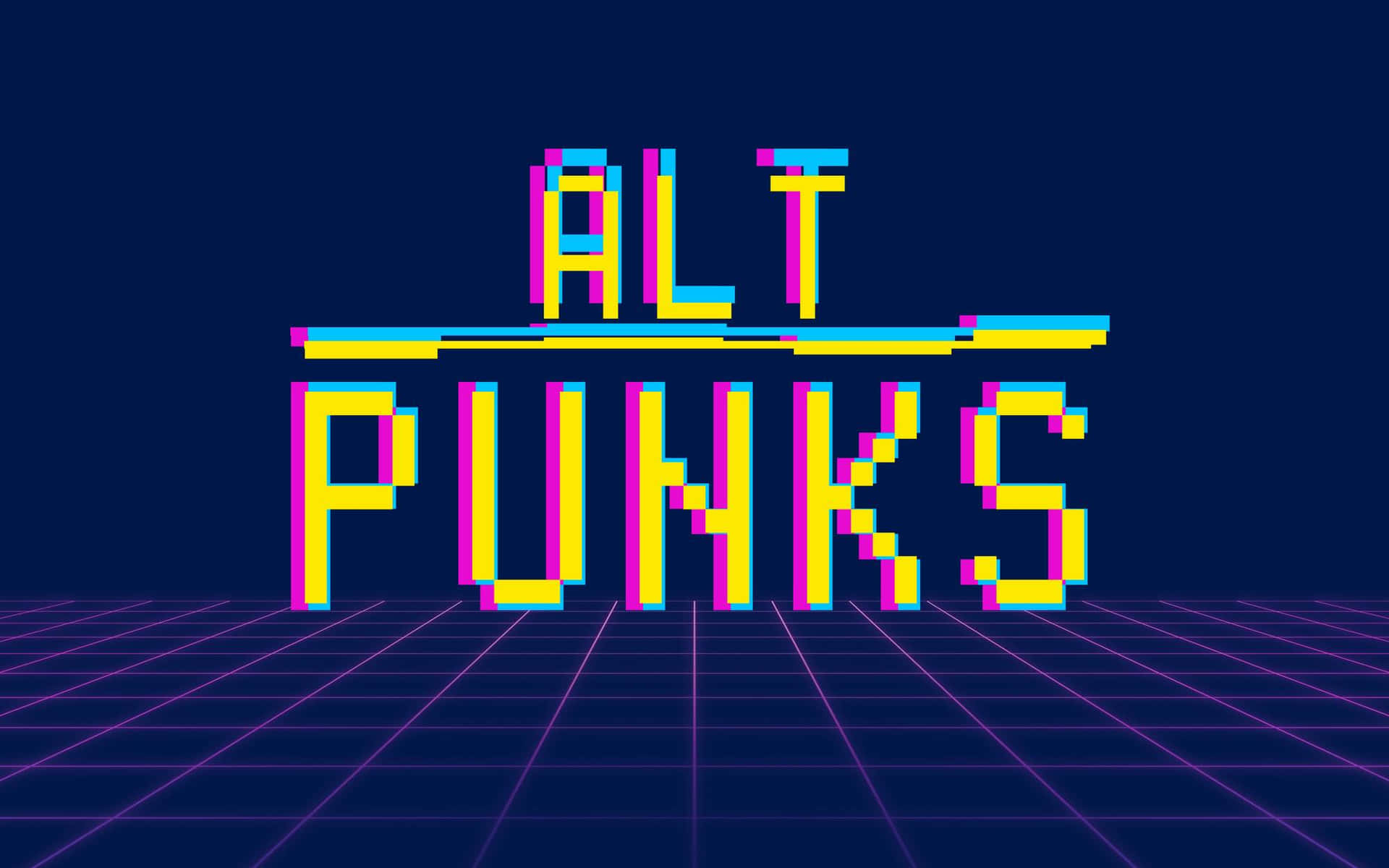 發光的紫色網格地板上顯示「ALT PUNKS」的霓虹像素文字。