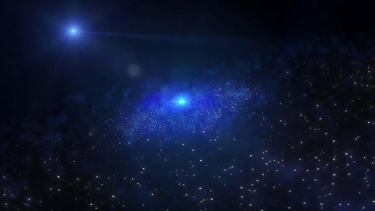 壯麗藍色星系 壁紙 — 一個宇宙星雲在星空中散發出鮮豔的藍光，由一顆璀璨的恆星照亮，產生鏡頭光暈。