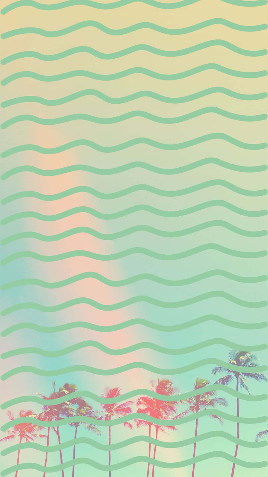 數碼牆紙中柔和波浪圖案下的熱帶棕櫚樹。