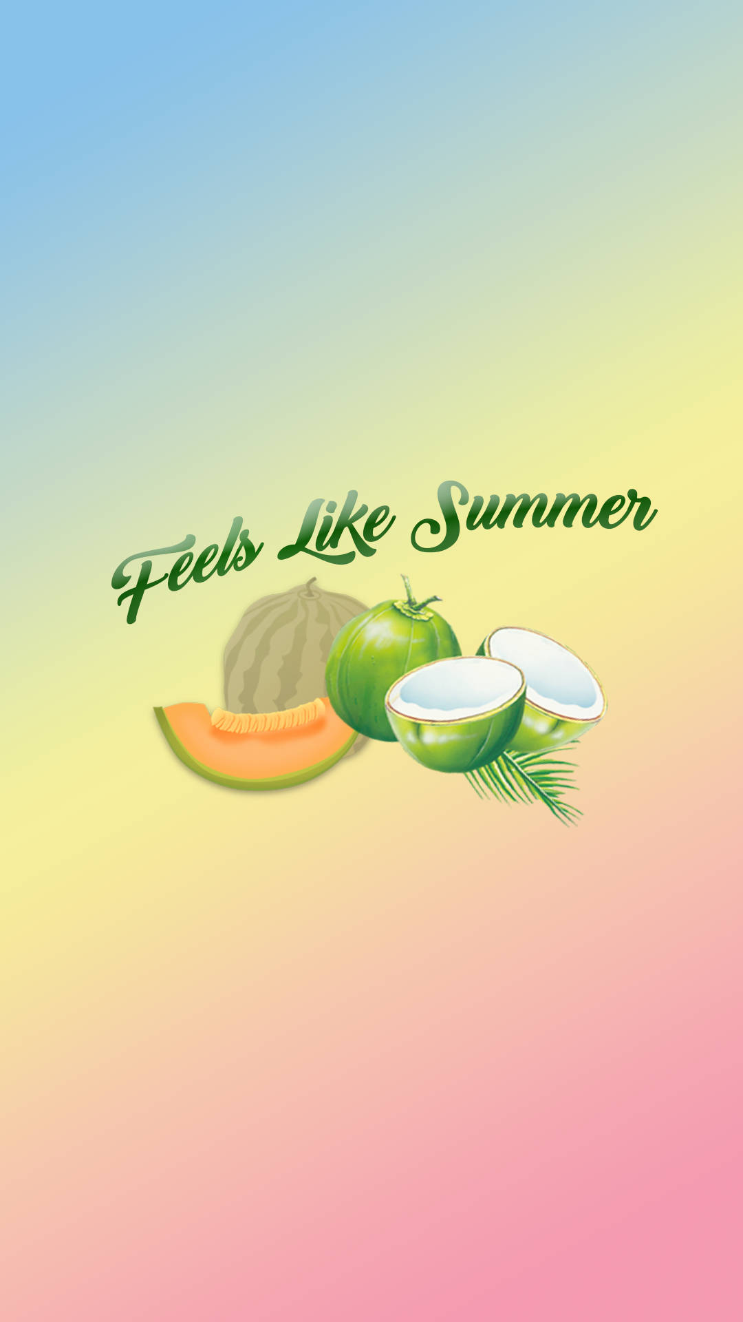 夏日水果在色彩繽紛的漸變背景上，帶有「Feels Like Summer」文字。