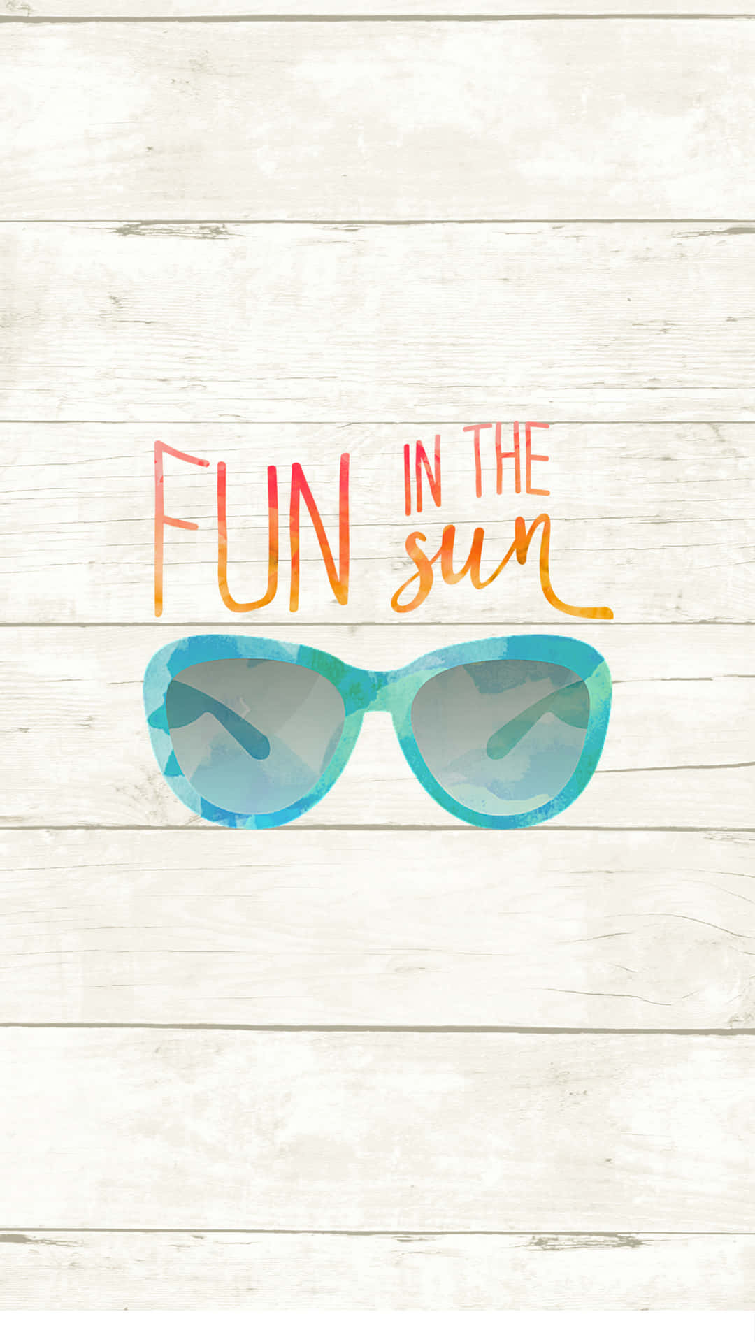 藍色太陽眼鏡，在白色木背景上帶有「FUN IN THE sun」文字。