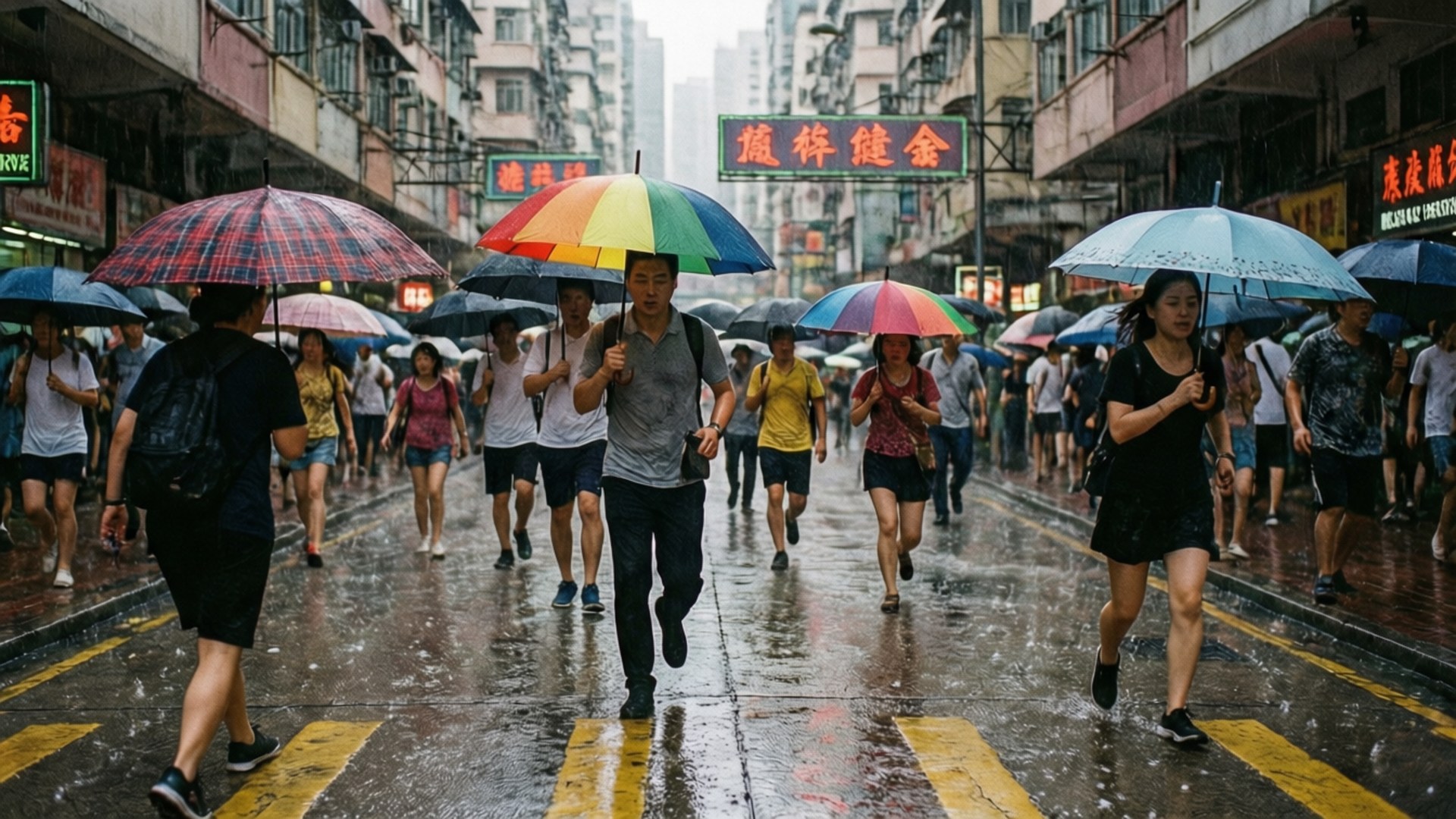 夏日雨中的匆忙 壁紙
