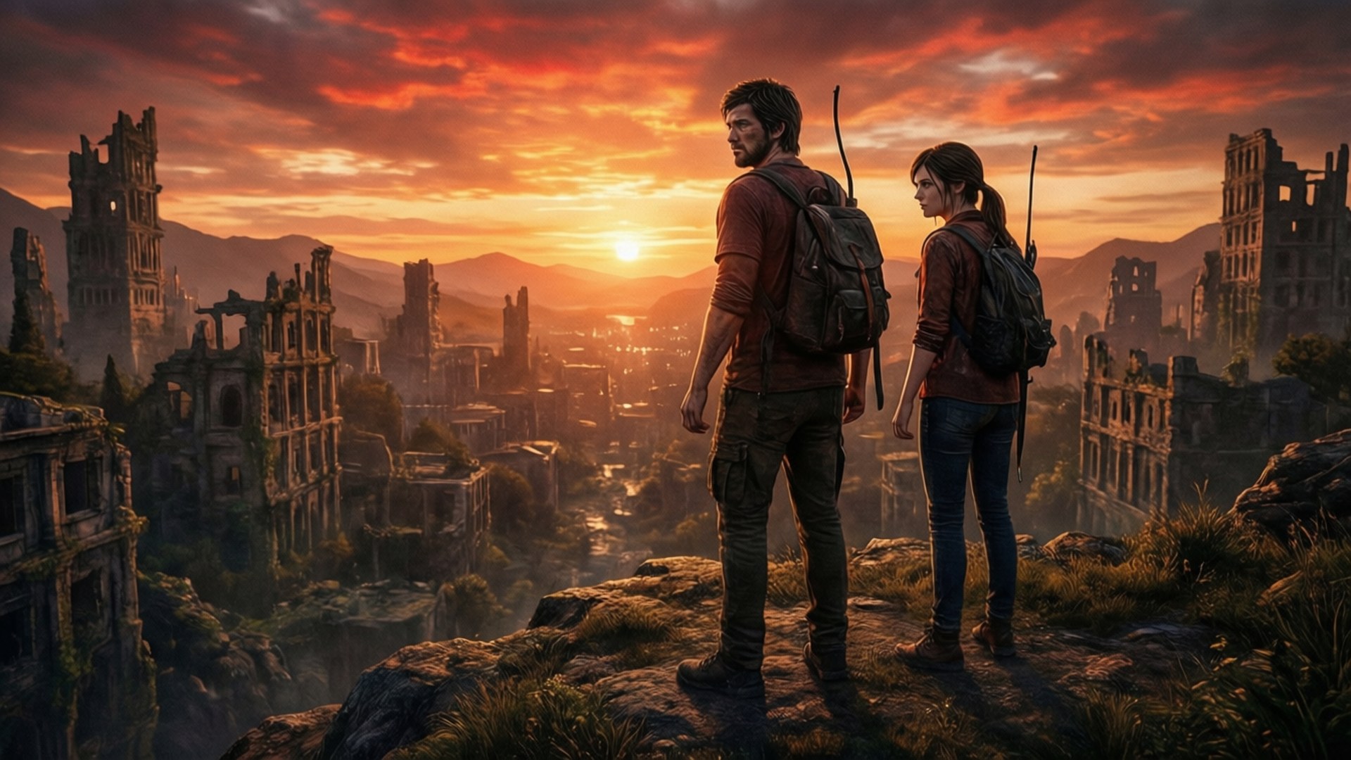 夕陽下的廢墟 壁紙