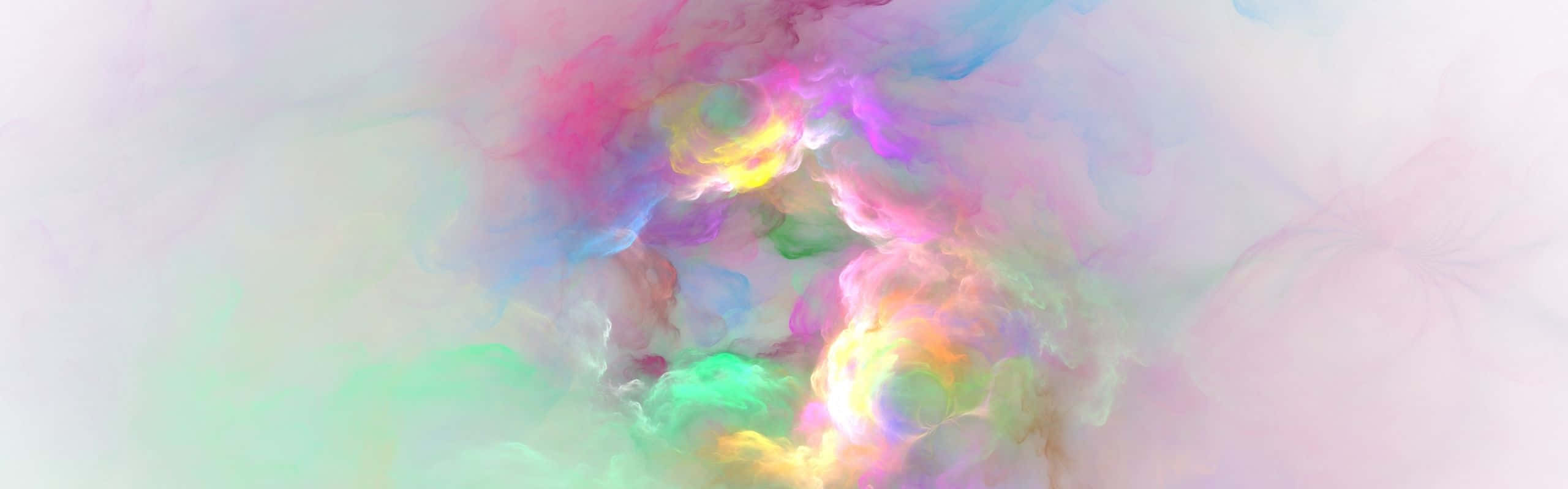 在抽象數位藝術場景中旋轉的柔和粉彩彩虹雲朵。