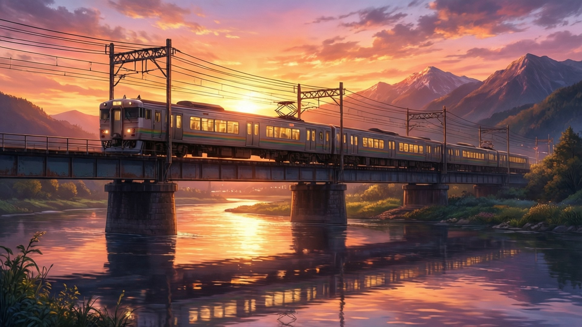 夕陽列車 壁紙