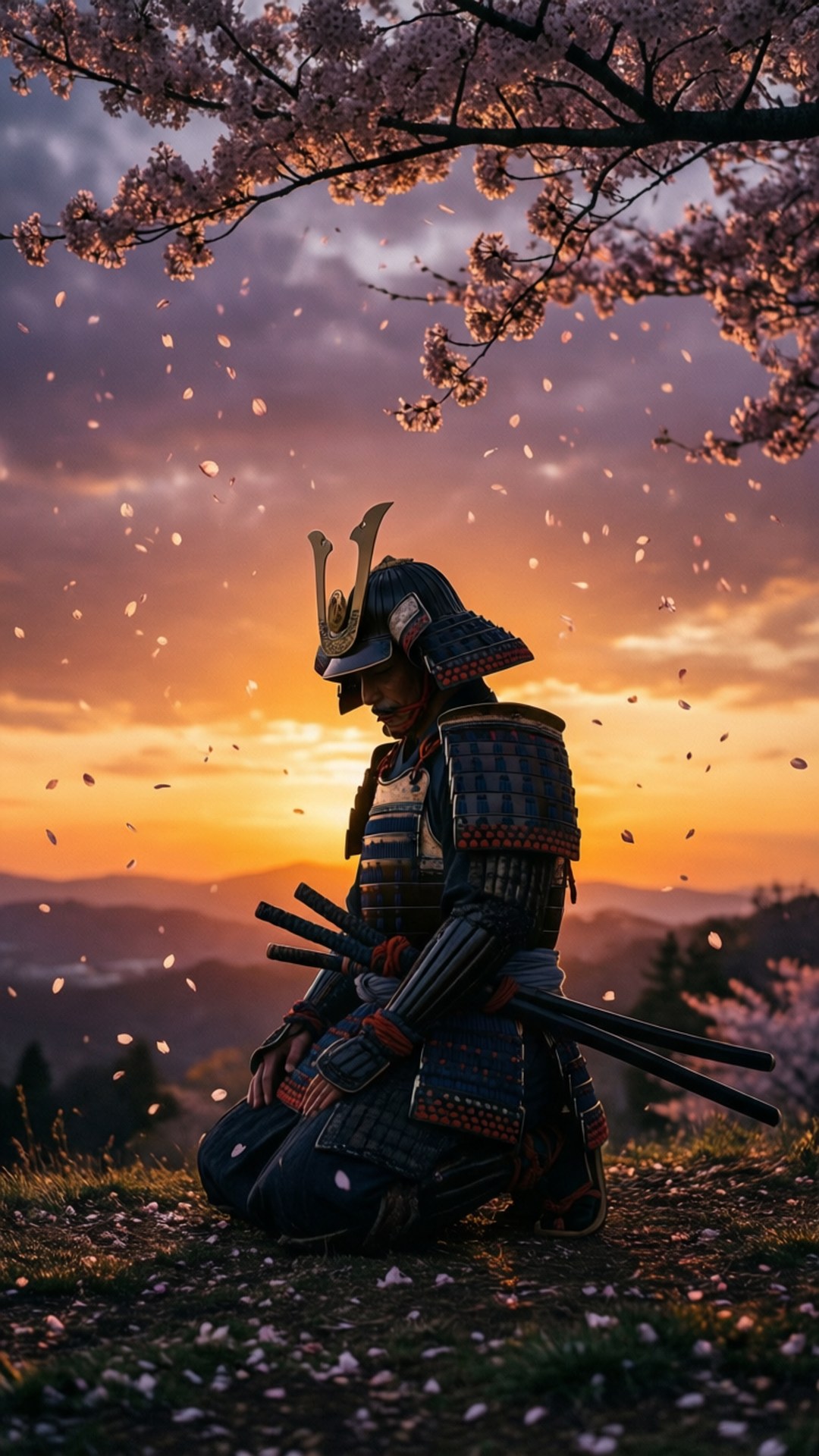 夕陽武士剪影 壁紙