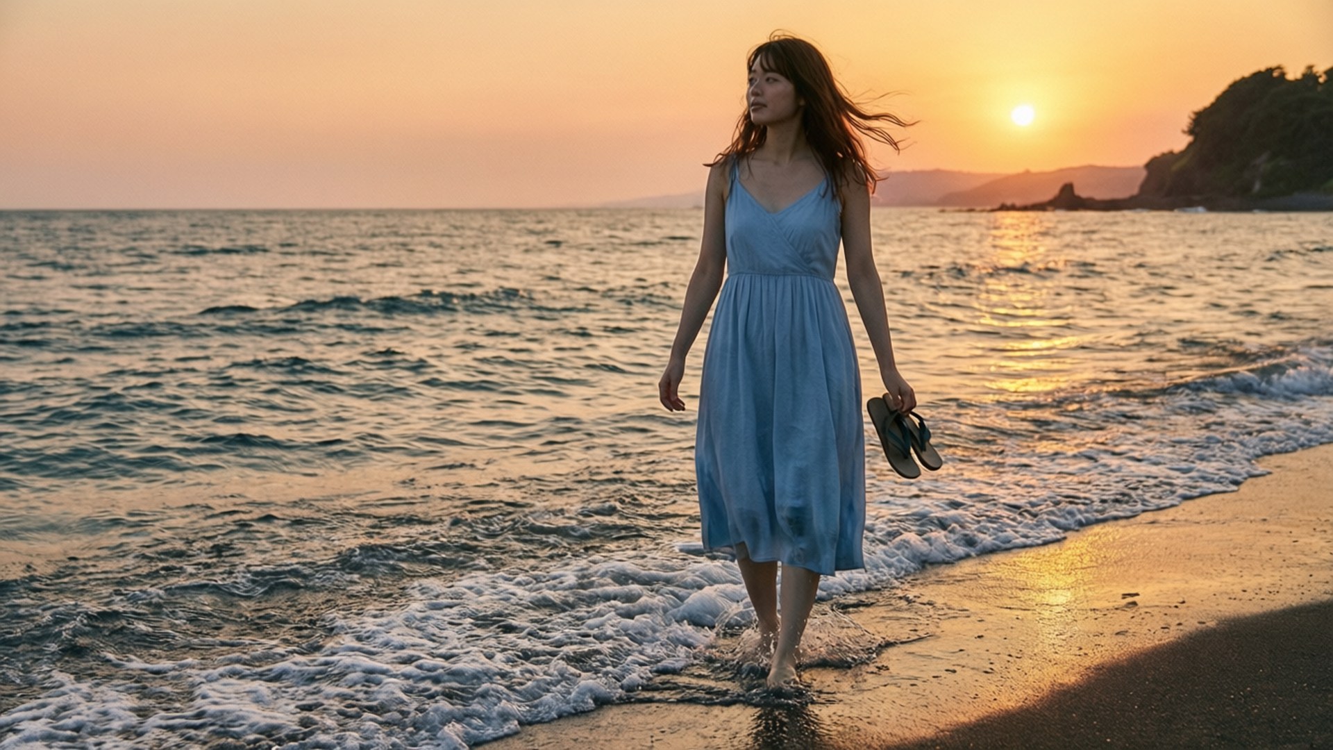 夕陽海灘麻衣 壁紙