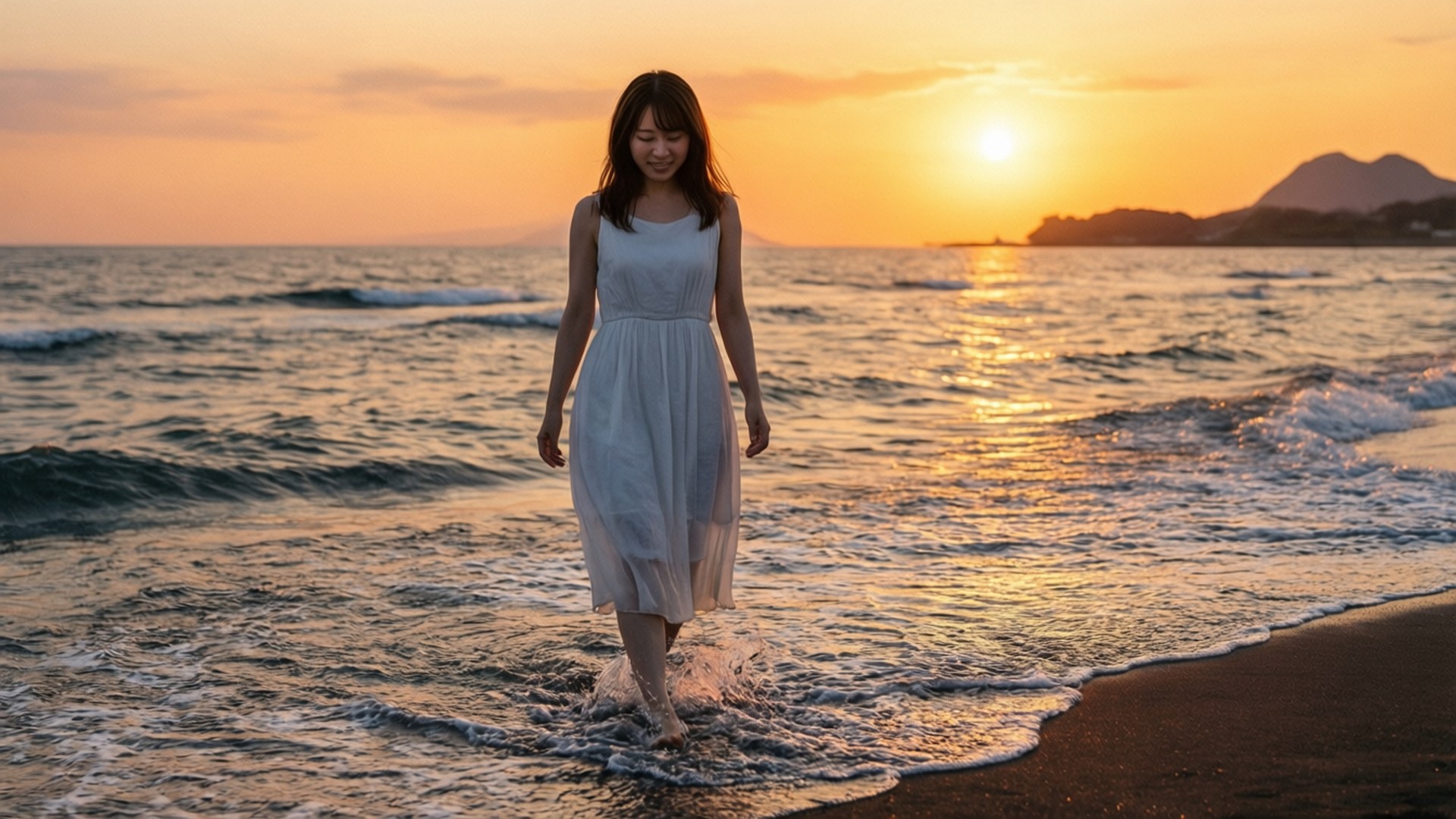 夕陽海灘麻衣 壁紙