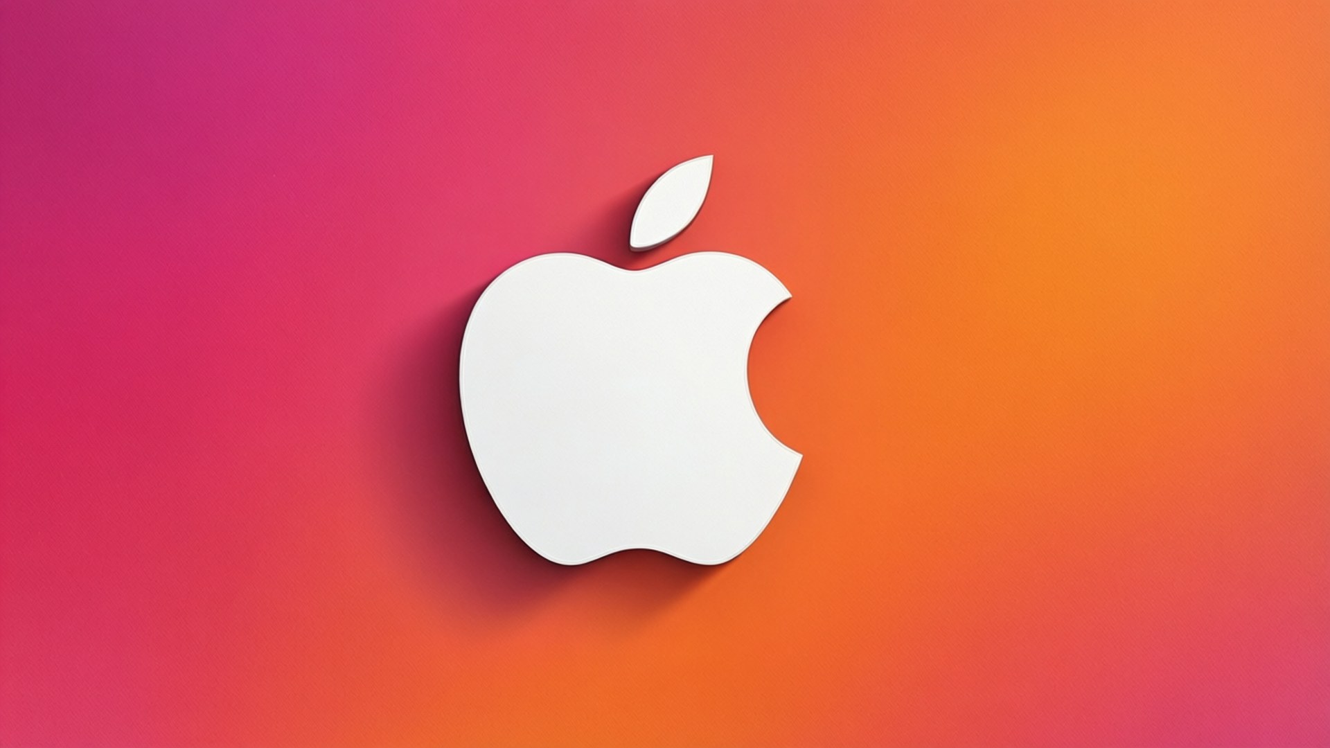 白色Apple標誌在粉紅至橙色漸變背景上。