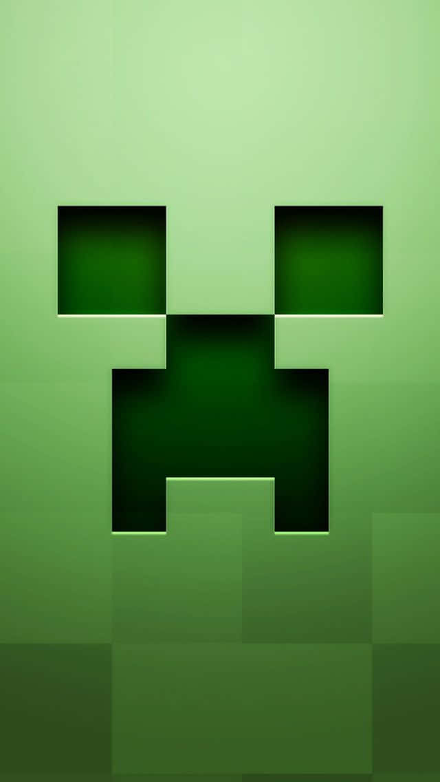 夕陽穿透樹影 壁紙 — Minecraft 中一個像素化的綠色爬行者面孔，在綠色漸變背景前直視前方。