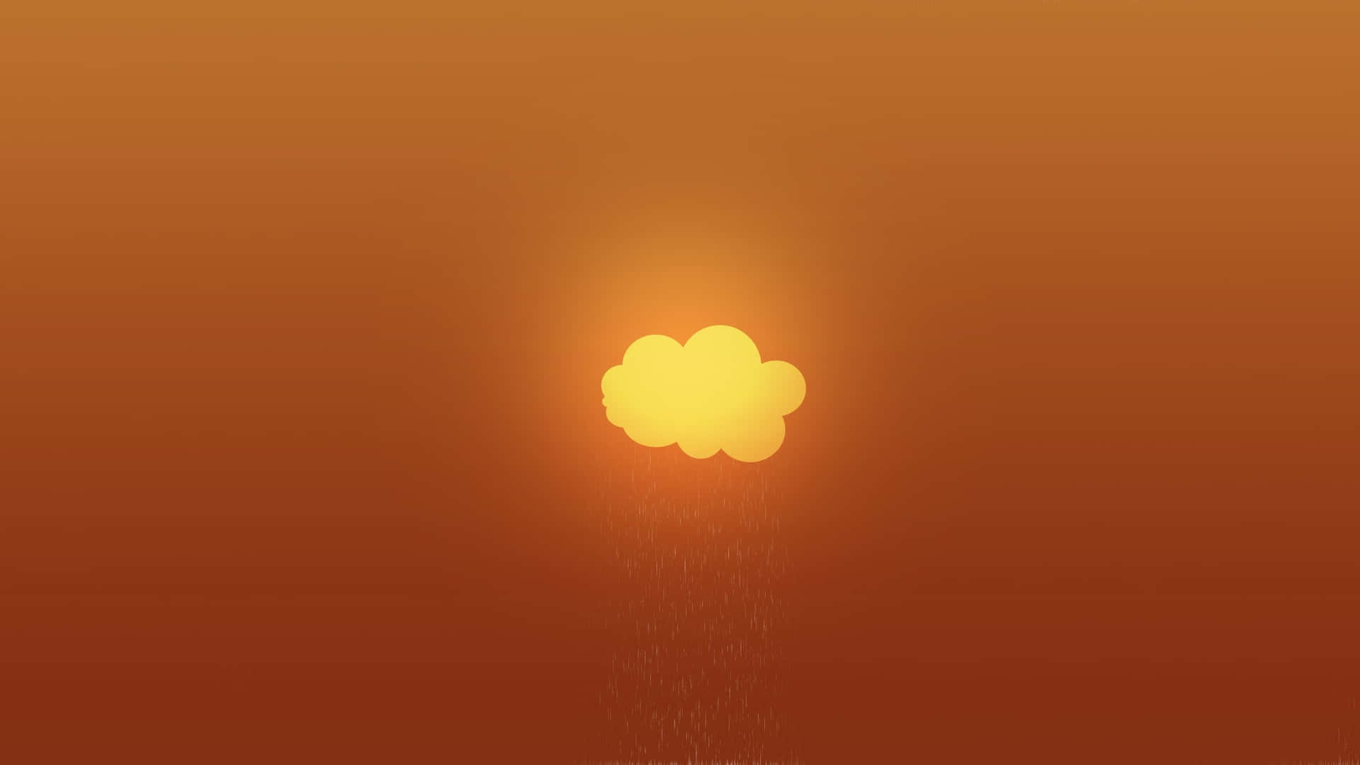 夕陽雲朵漸層背景 壁紙 — 一團發光的黃色雲朵在漸變橙色天空和細雨下散發溫暖。