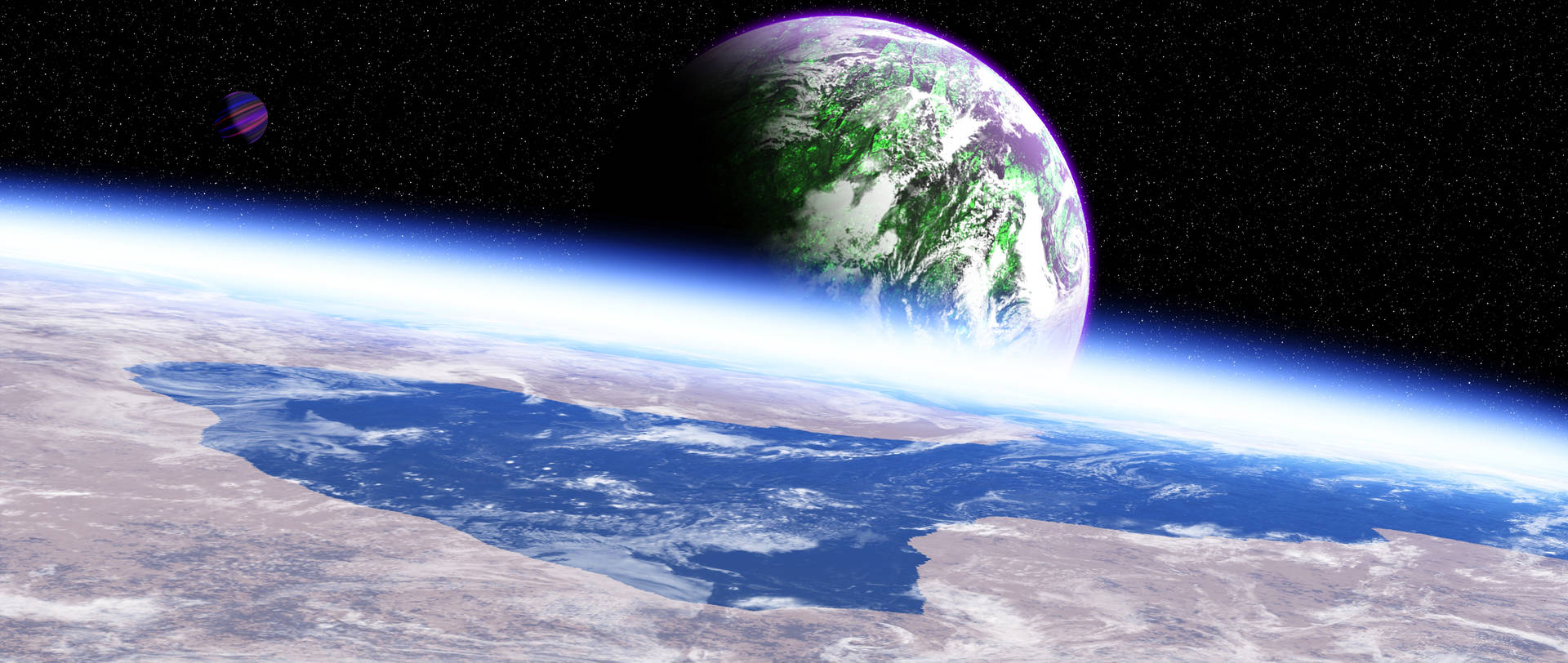 兩顆外星行星在太空中運行，帶有發光的大氣層和星空背景。