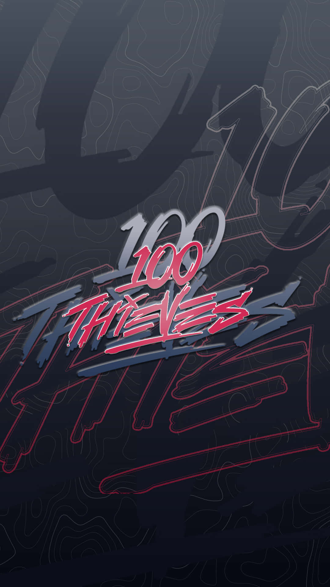在黑暗地形背景上的紅色和銀色遊戲標誌 100 Thieves