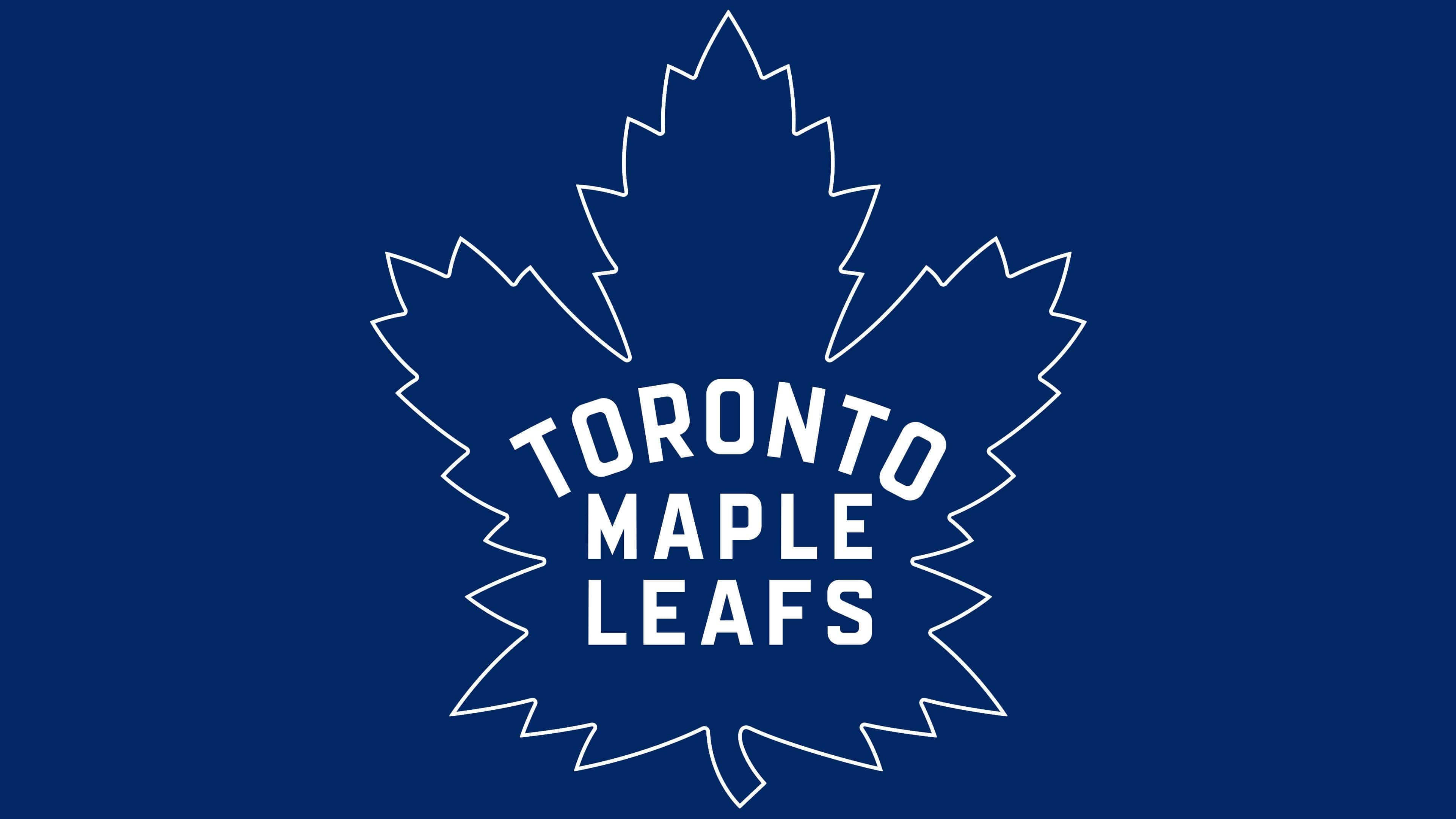 多倫多楓葉隊冰球隊標誌 壁紙 — 在純藍色背景上，楓葉的清晰白色輪廓，中間有 'TORONTO MAPLE LEAFS' 文字置中。