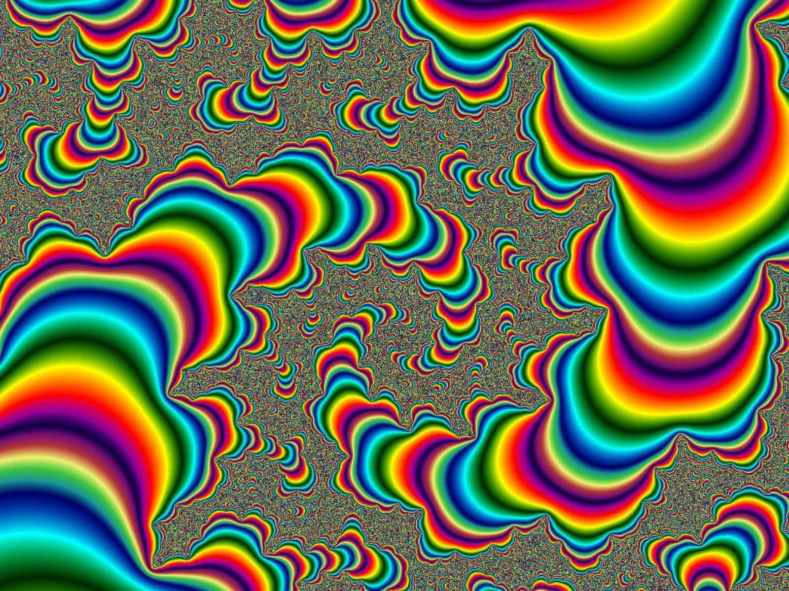紋理深色背景上充滿活力的彩虹分形波