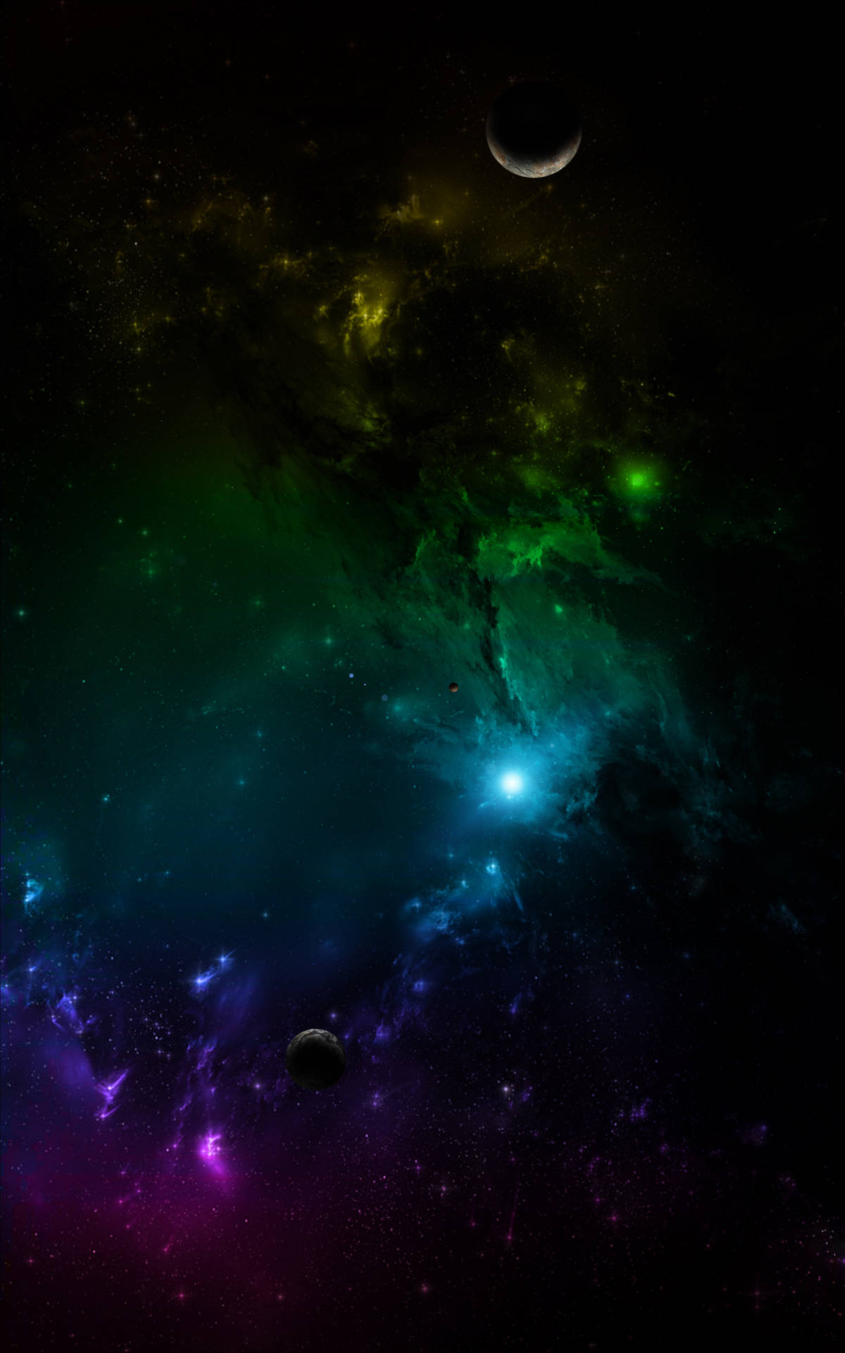 充滿活力的宇宙星雲，在深空中發光的氣體和遙遠的行星。 — 手機 壁紙