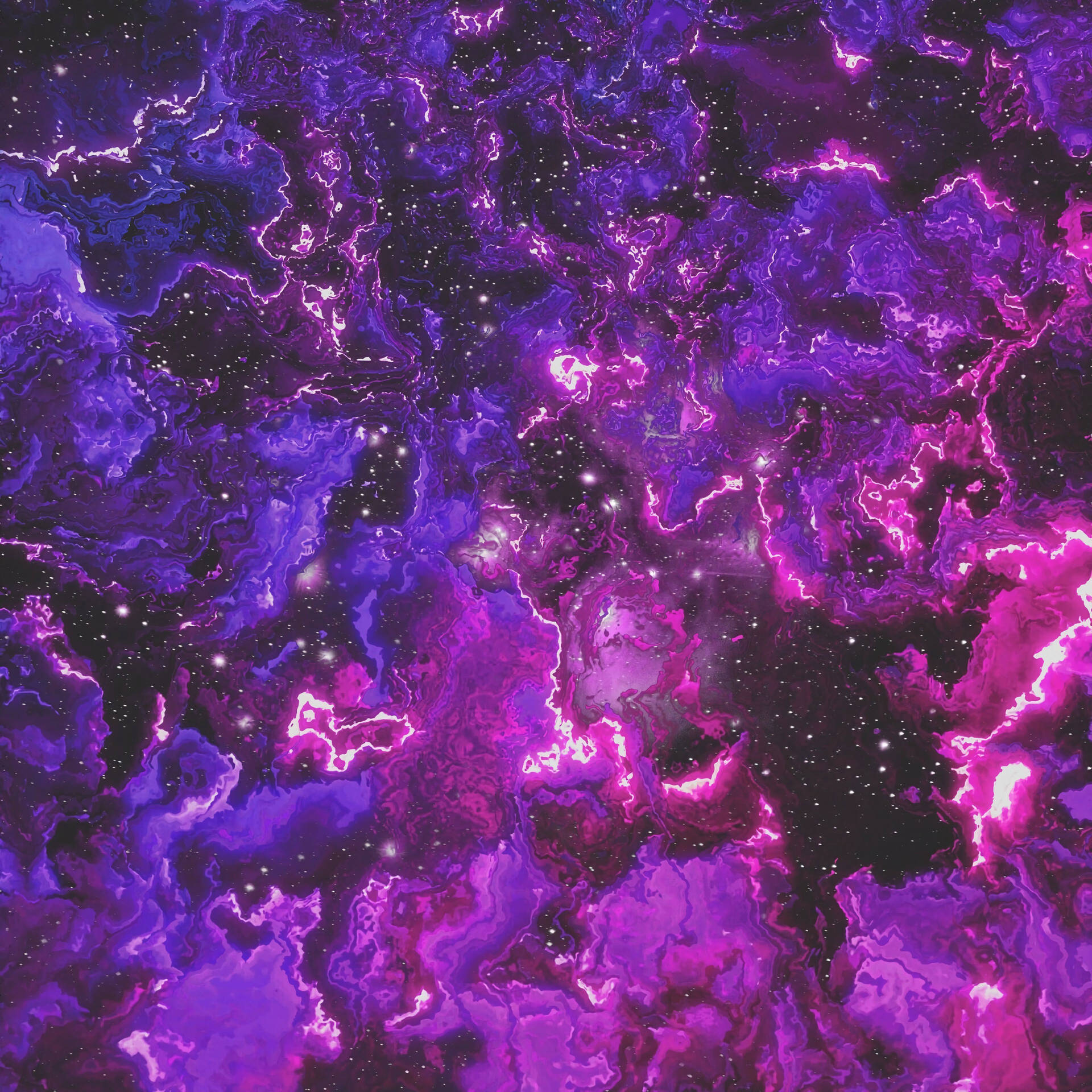 深空中帶有發光星星的電光紫和粉紅色宇宙星雲。